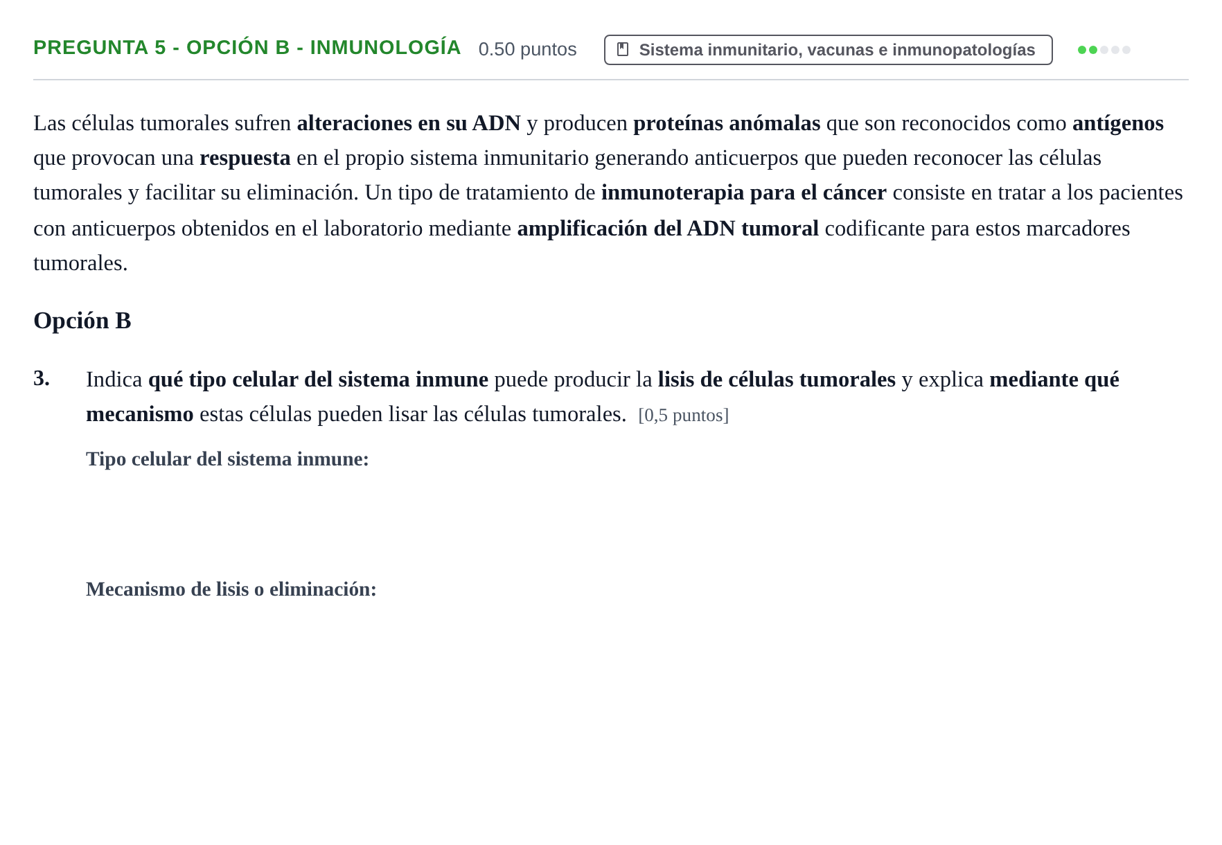 Enunciado: Pregunta 5 - Opción B - Inmunología · Biología PAU Asturias Ordinaria 2026