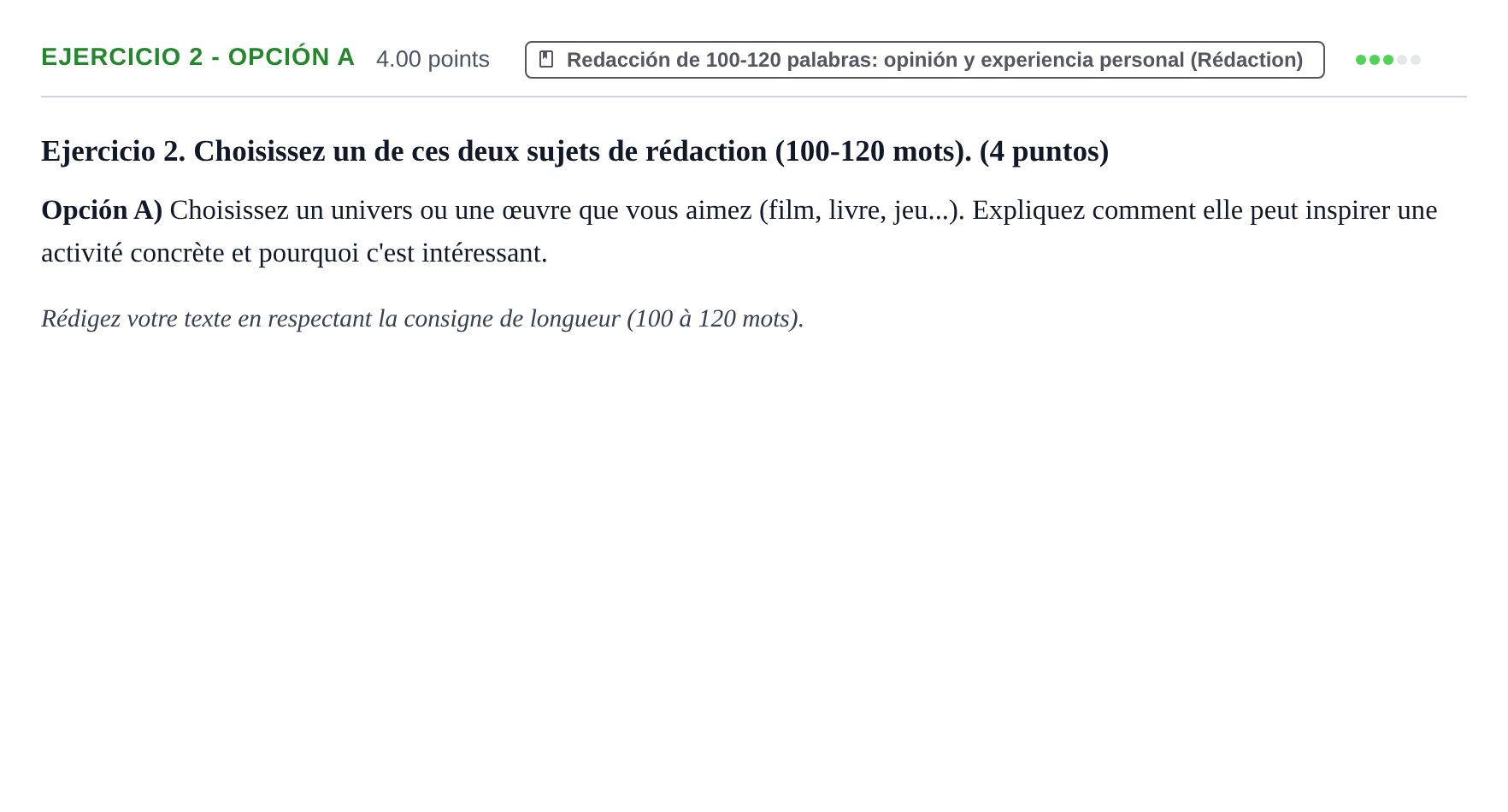 Enunciado: Ejercicio 2 - Opción A · Francés PAU Asturias Extraordinaria (2ª lengua extranjera) 2026