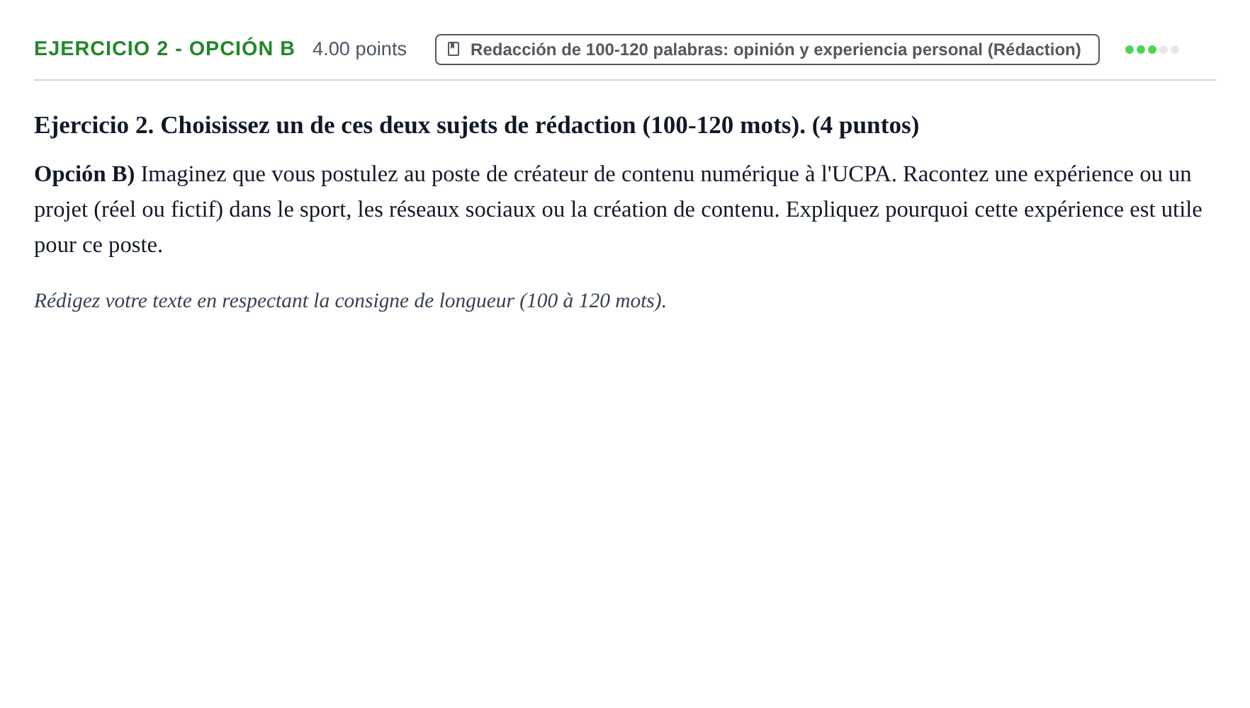 Enunciado: Ejercicio 2 - Opción B · Francés PAU Asturias Extraordinaria (2ª lengua extranjera) 2026