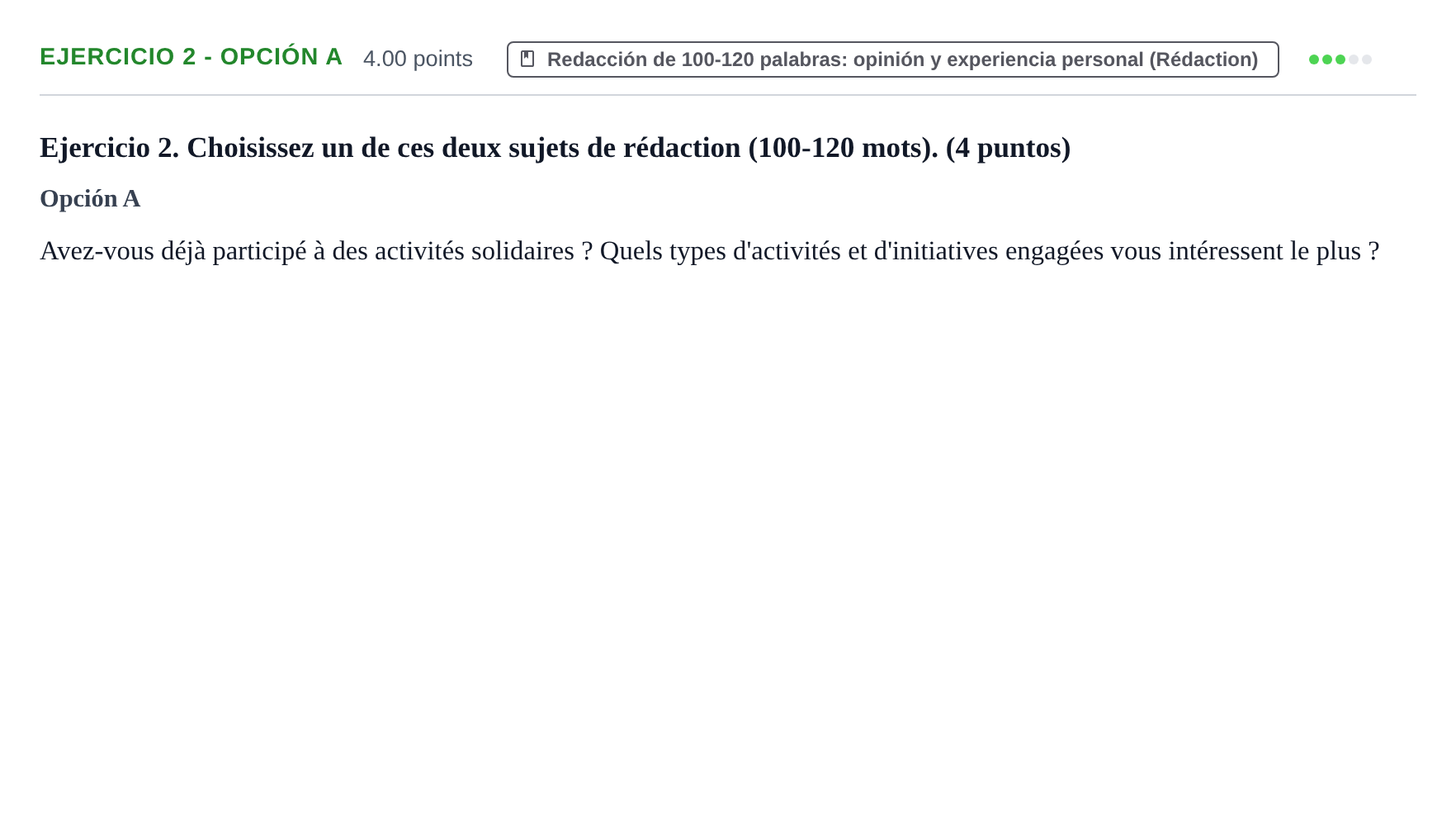 Enunciado: Ejercicio 2 - Opción A · Francés PAU Asturias Ordinaria (2ª lengua extranjera) 2026