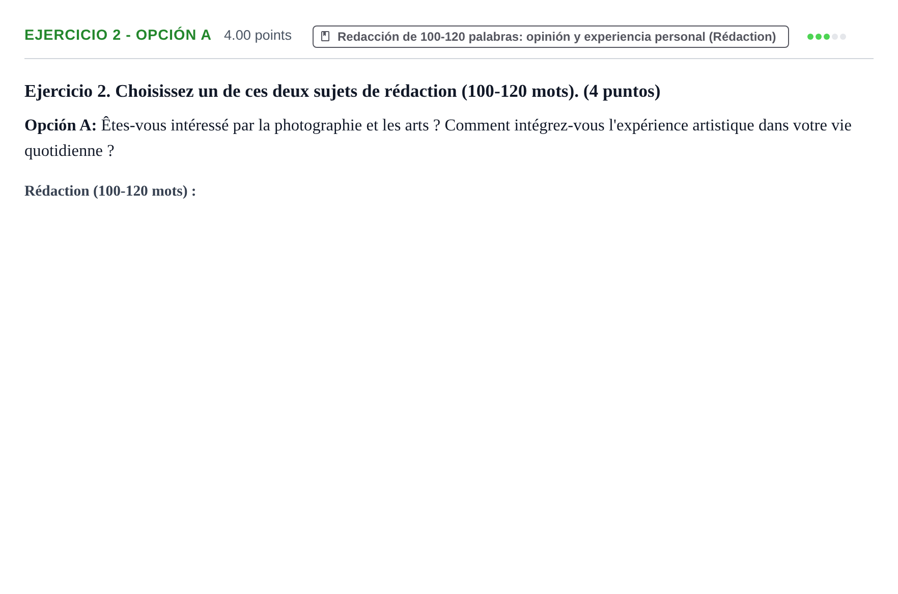 Enunciado: Ejercicio 2 - Opción A · Francés PAU Asturias Ordinaria 2026