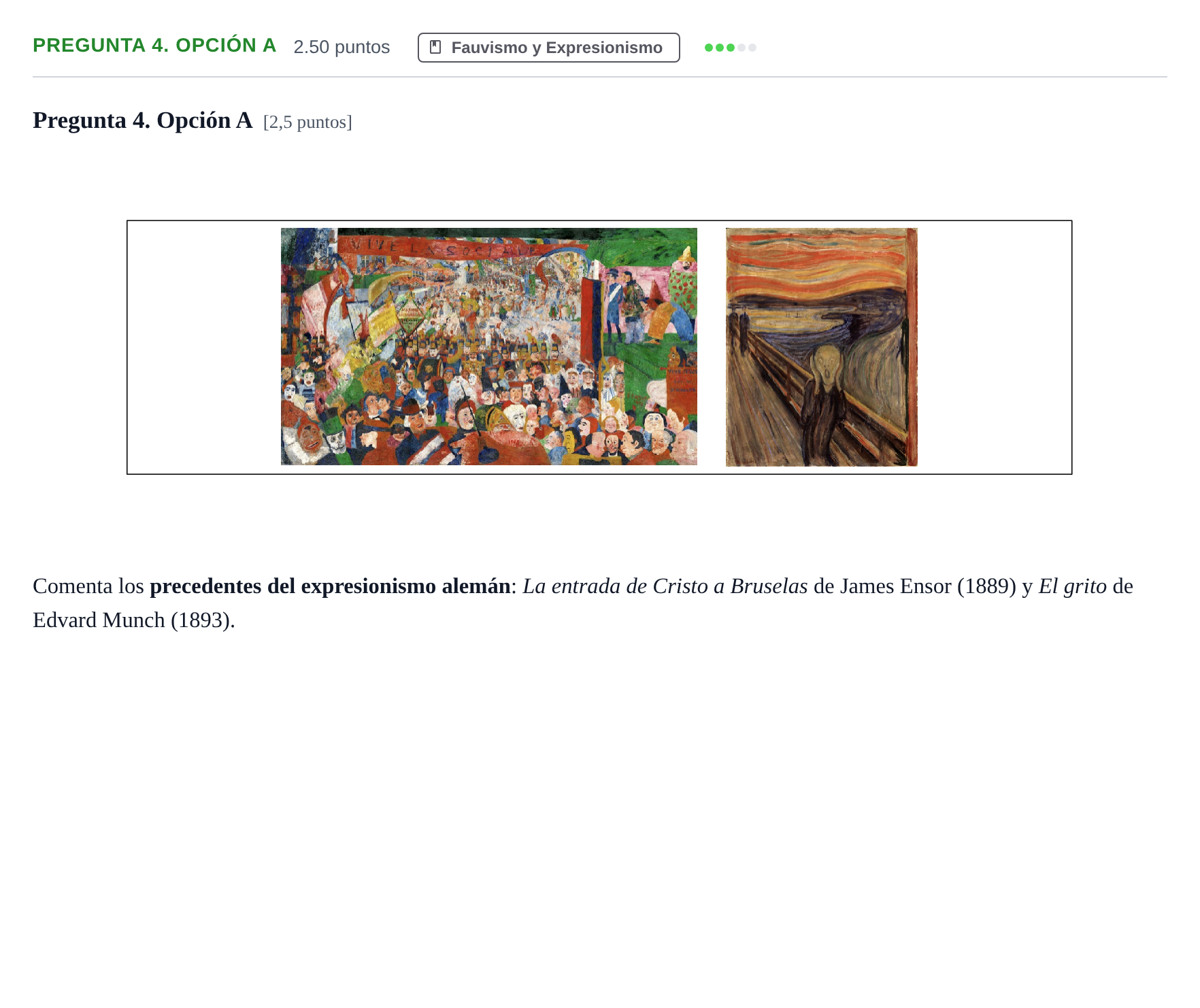 Enunciado: Pregunta 4. Opción A · Fundamentos Artísticos PAU Asturias Extraordinaria 2026