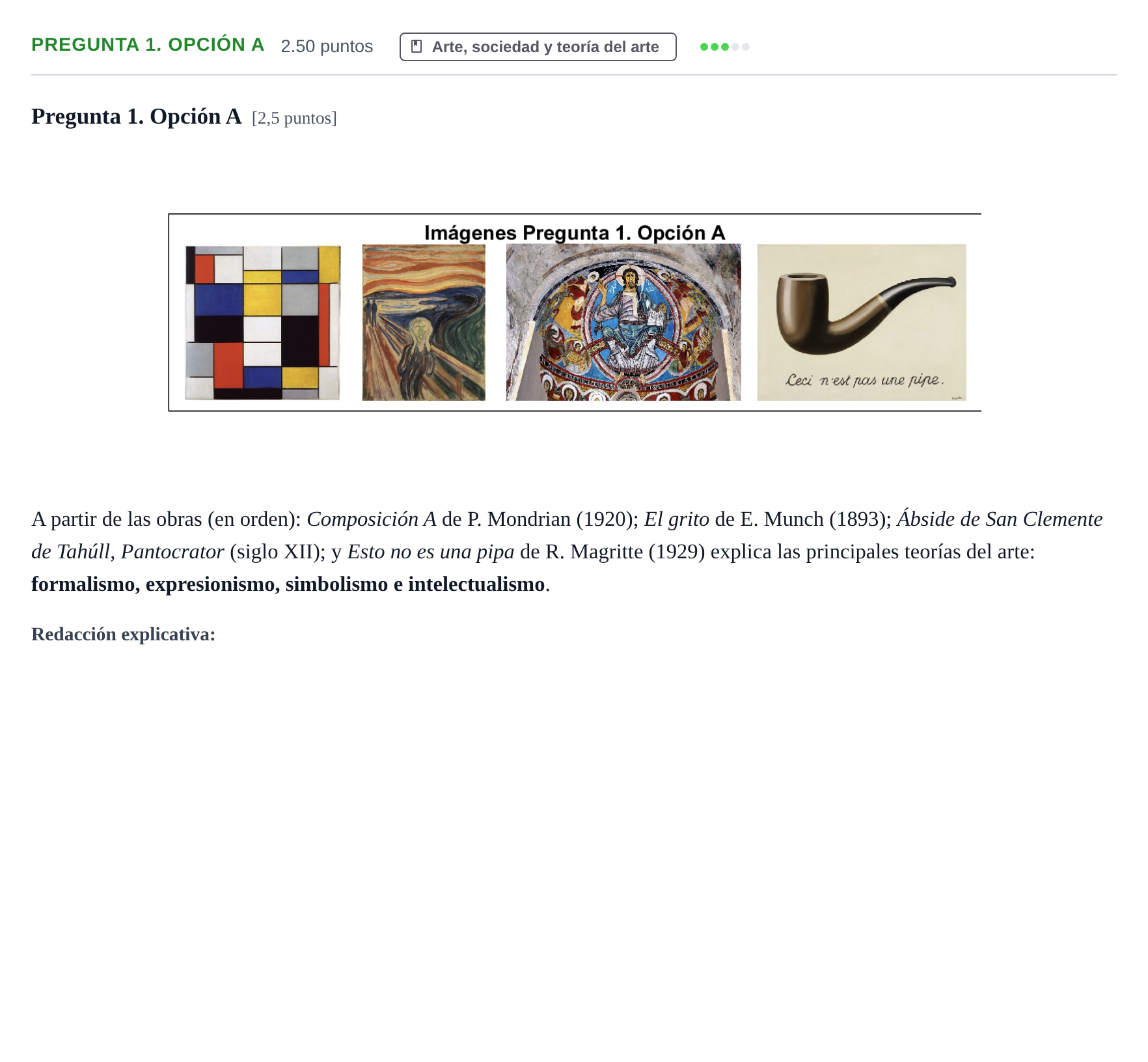 Enunciado: Pregunta 1. Opción A · Fundamentos Artísticos PAU Asturias Ordinaria 2026