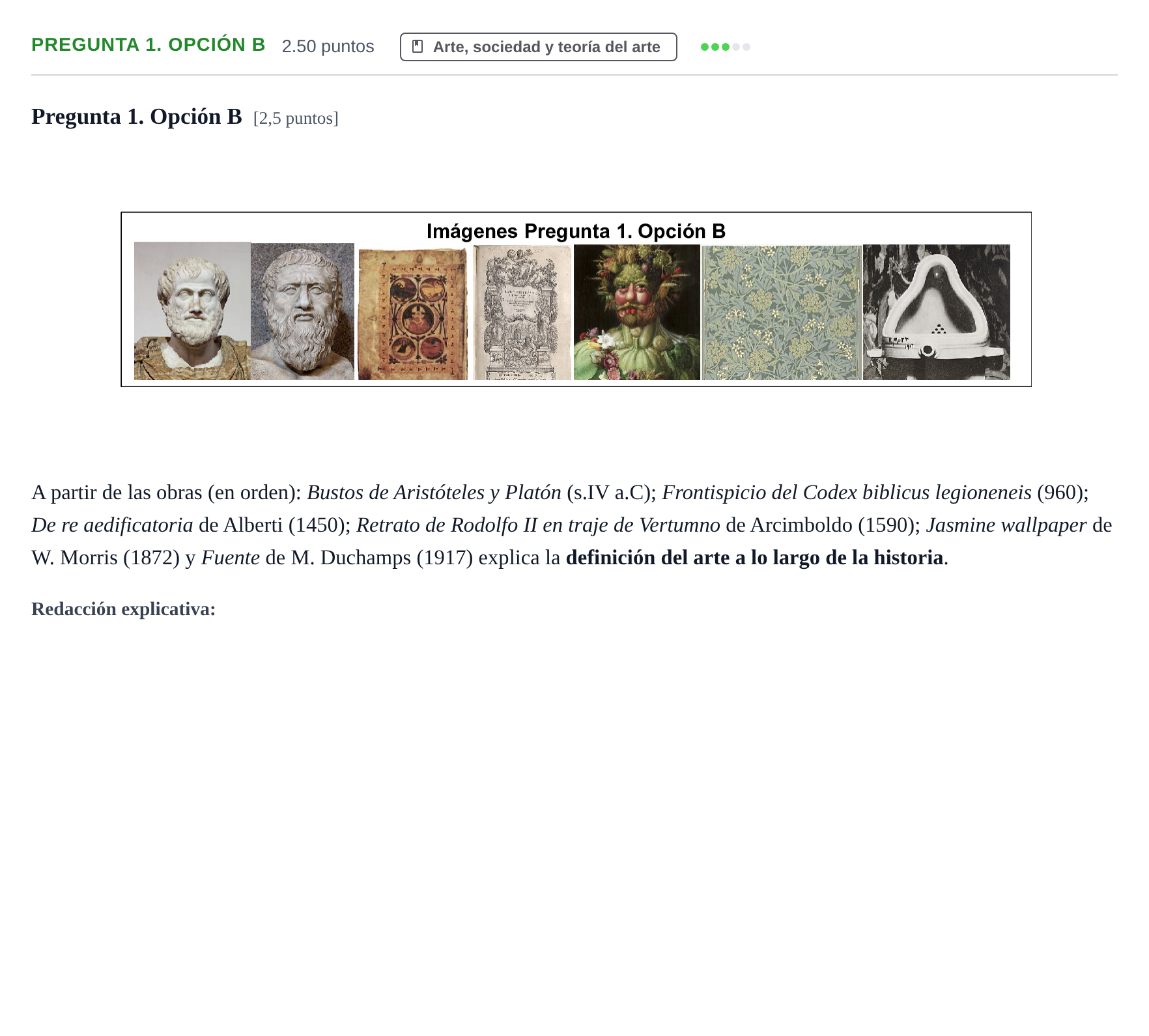 Enunciado: Pregunta 1. Opción B · Fundamentos Artísticos PAU Asturias Ordinaria 2026
