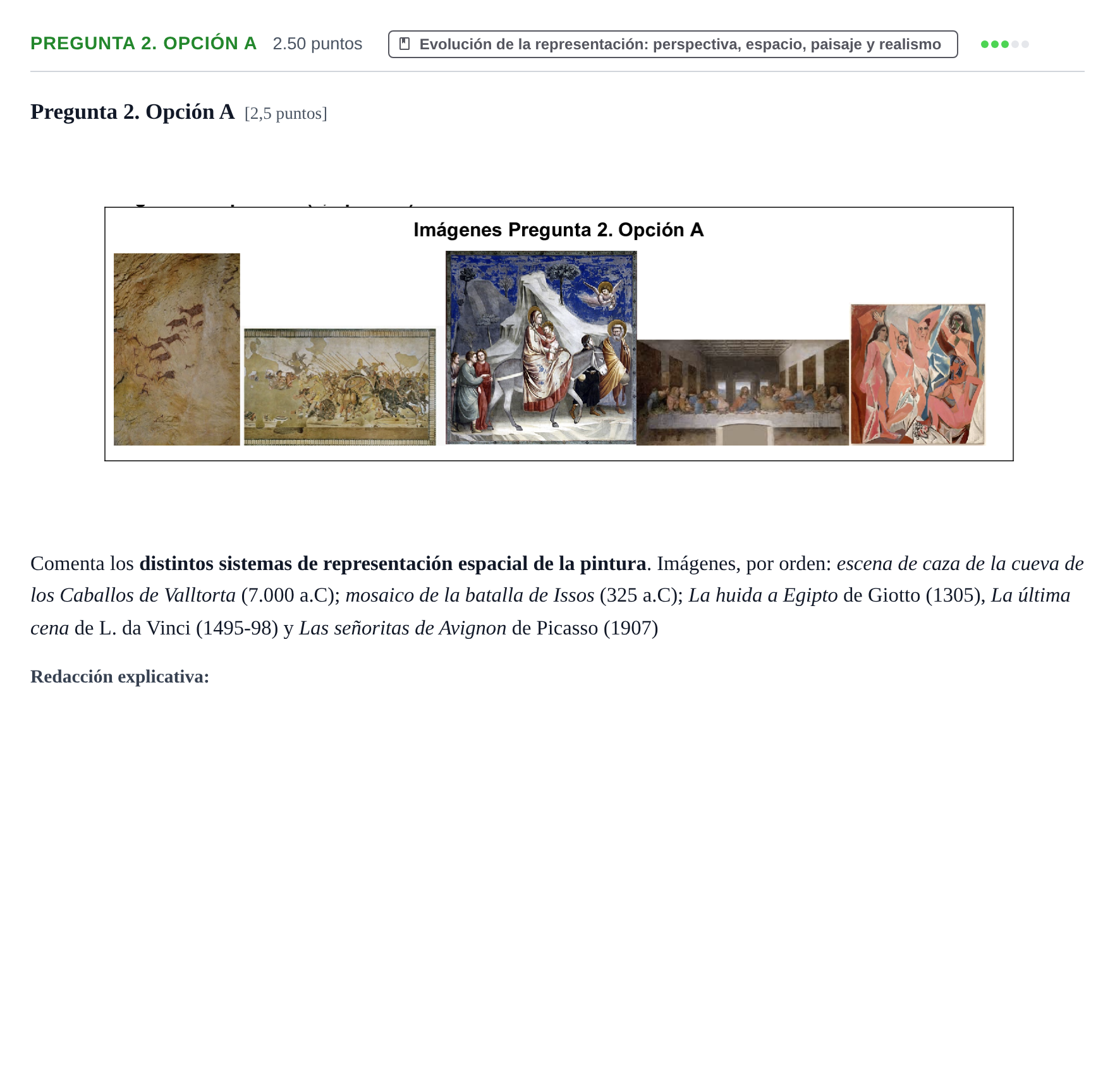 Enunciado: Pregunta 2. Opción A · Fundamentos Artísticos PAU Asturias Ordinaria 2026