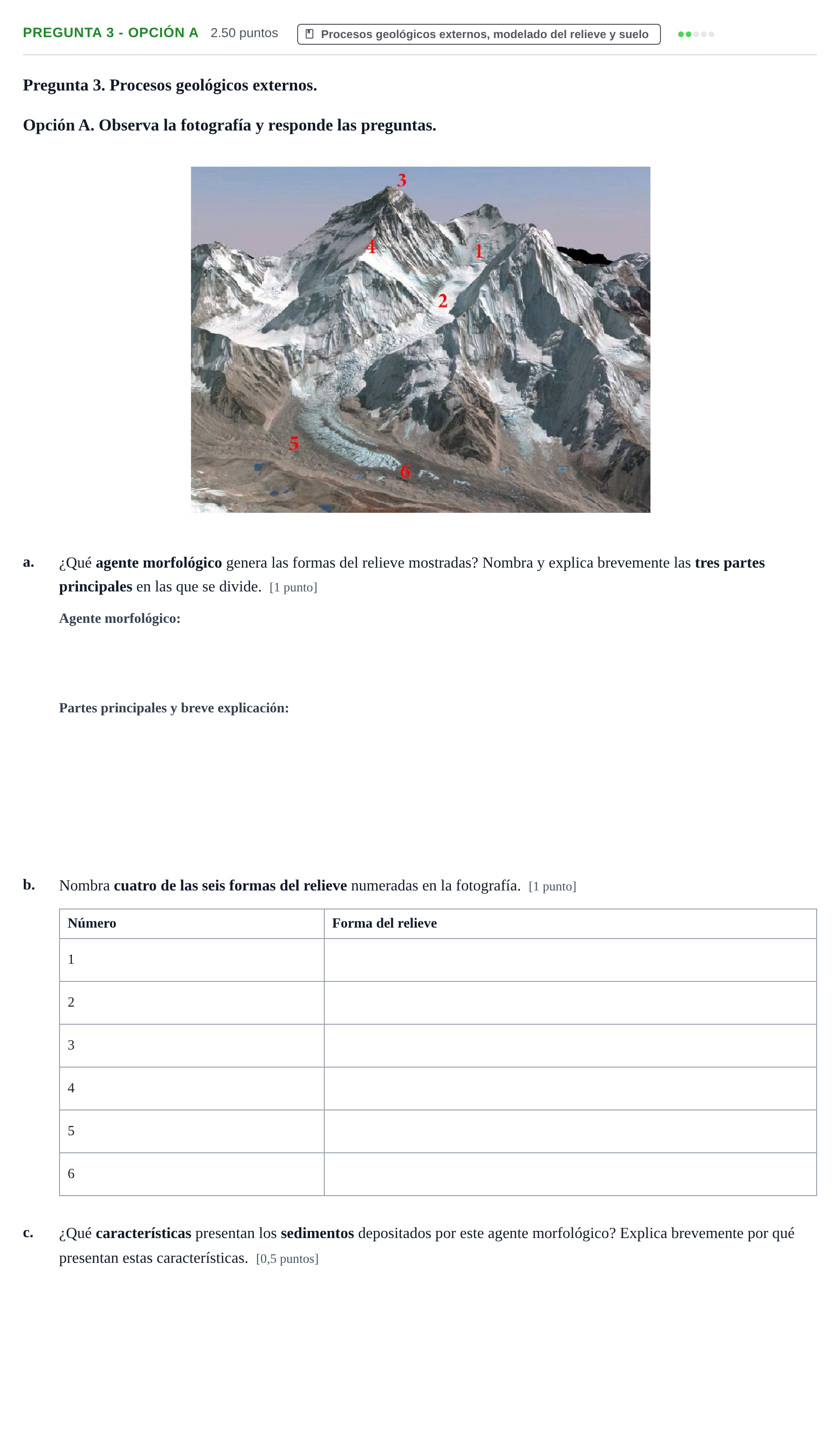 Enunciado: Pregunta 3 - Opción A · Geología y Ciencias Ambientales PAU Asturias Extraordinaria 2026