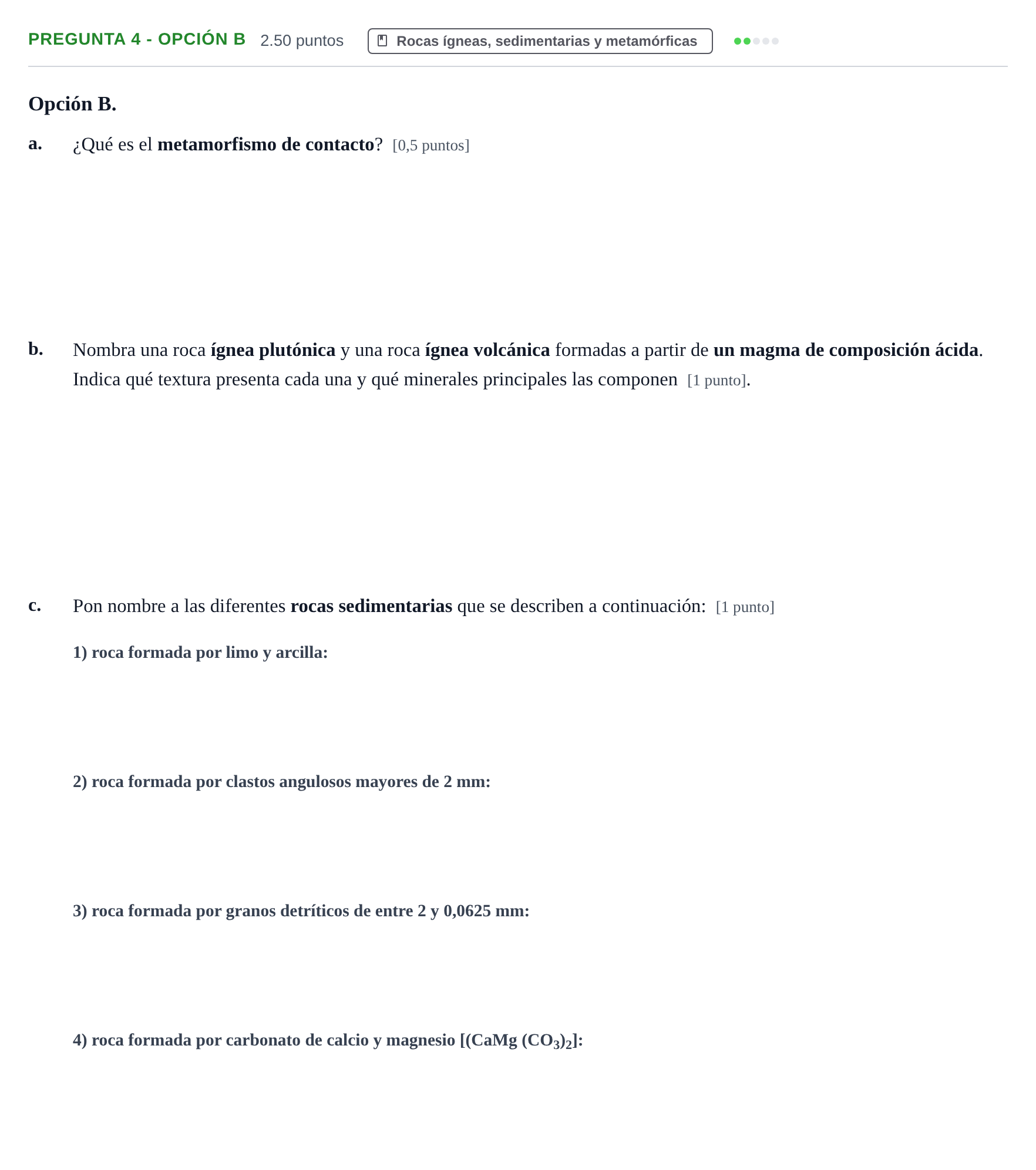 Enunciado: Pregunta 4 - Opción B · Geología y Ciencias Ambientales PAU Asturias Extraordinaria 2026