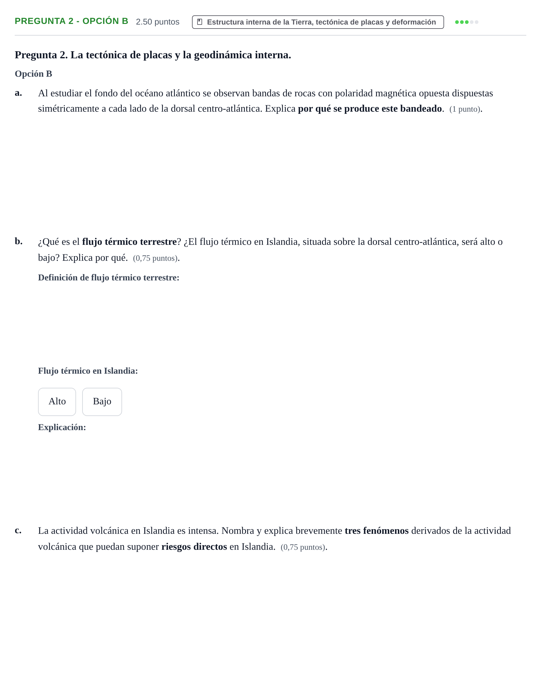 Enunciado: Pregunta 2 - Opción B · Geología y Ciencias Ambientales PAU Asturias Ordinaria 2026