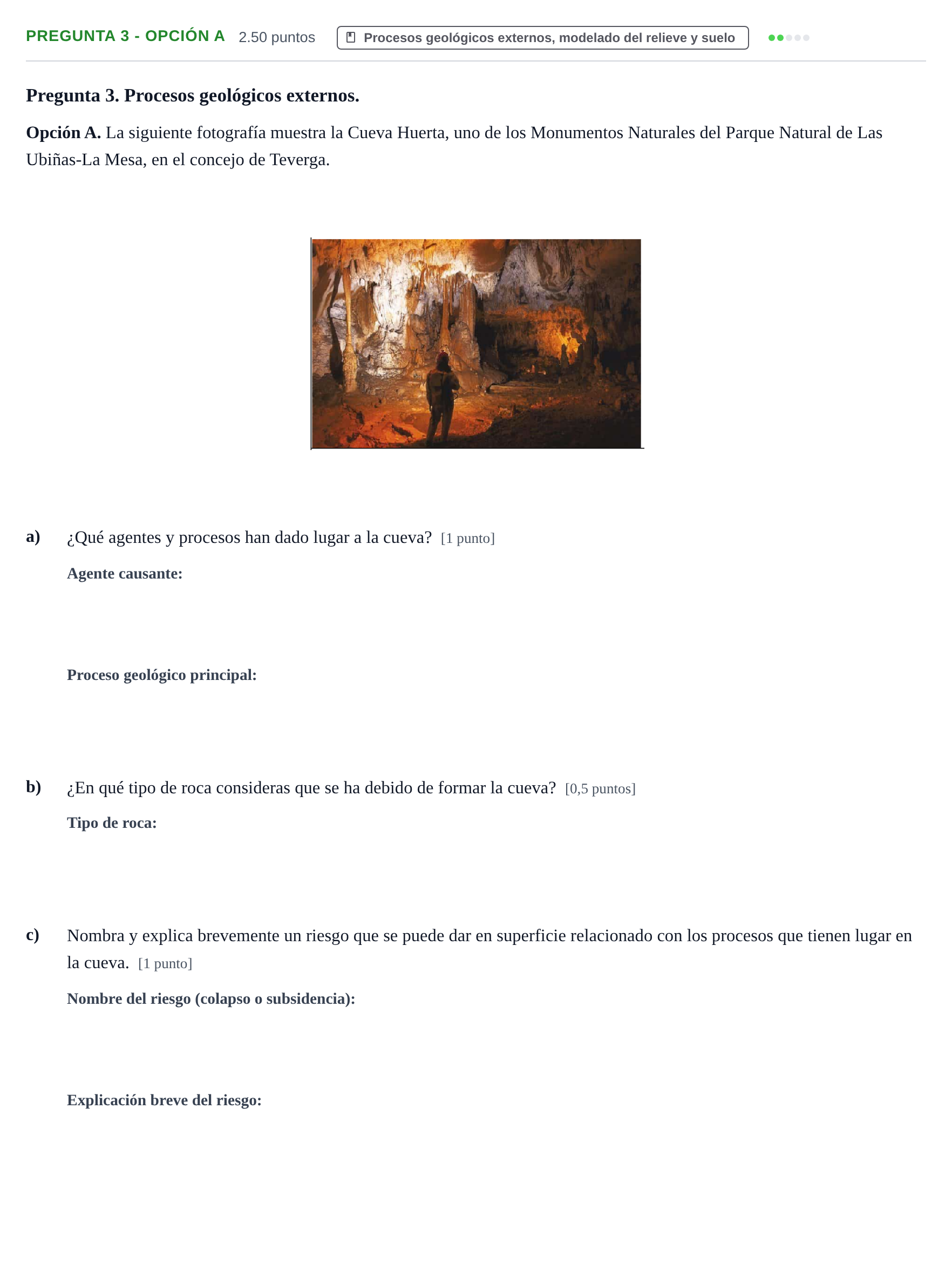 Enunciado: Pregunta 3 - Opción A · Geología y Ciencias Ambientales PAU Asturias Ordinaria 2026