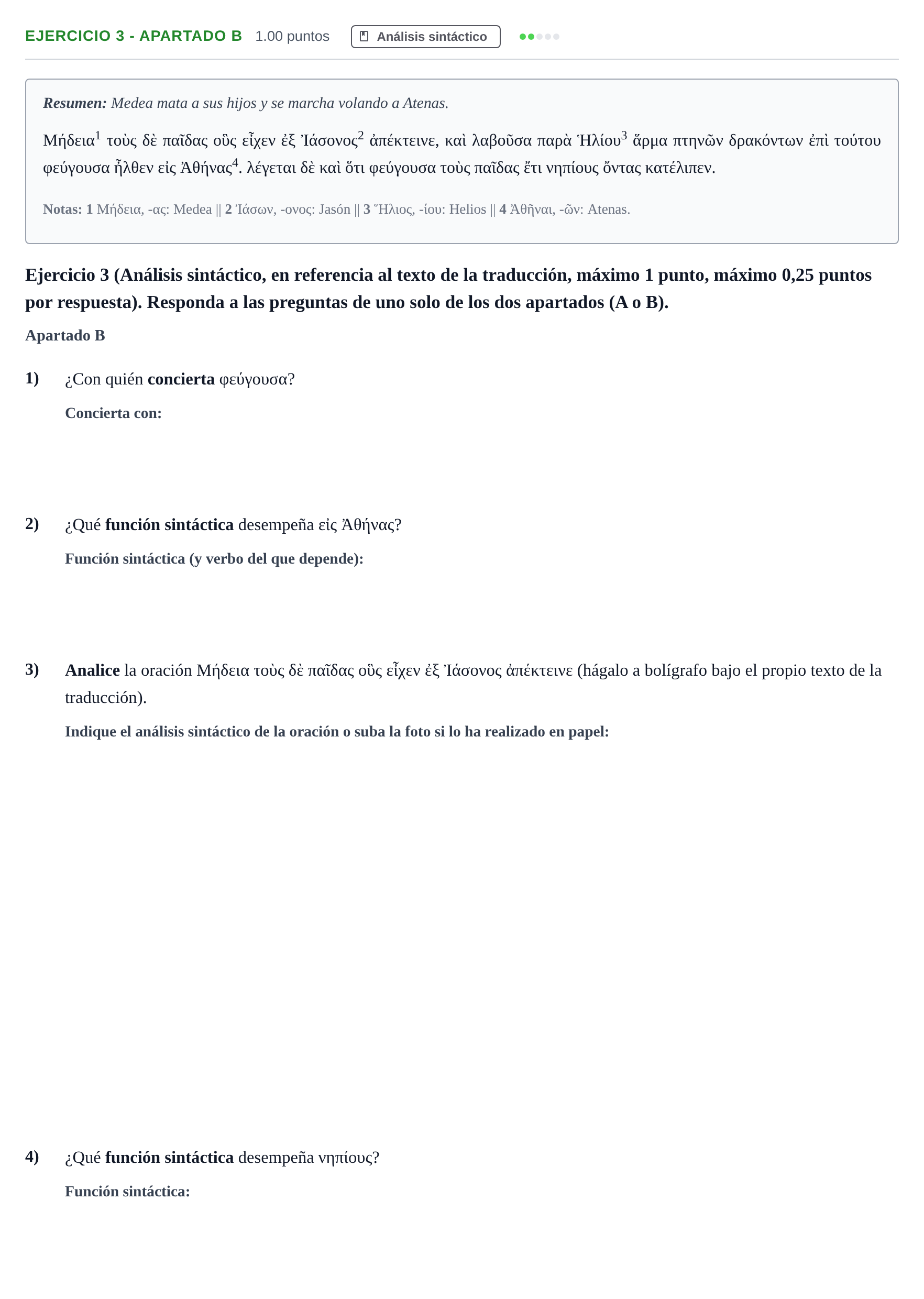 Enunciado: Ejercicio 3 - Apartado B · Griego II PAU Asturias Ordinaria 2026