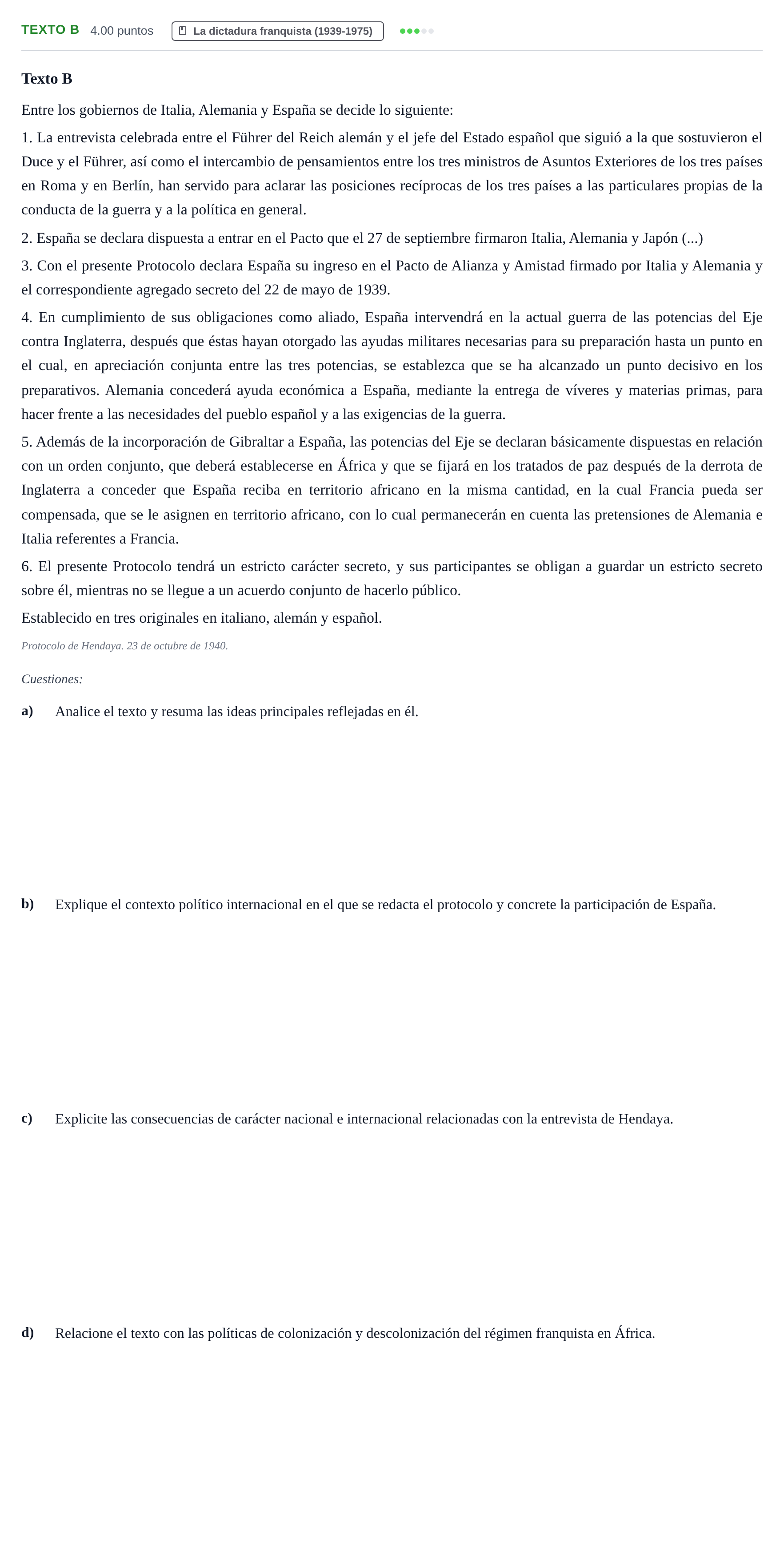 Enunciado: Ejercicio Texto B · Historia de España PAU Asturias Extraordinaria 2026