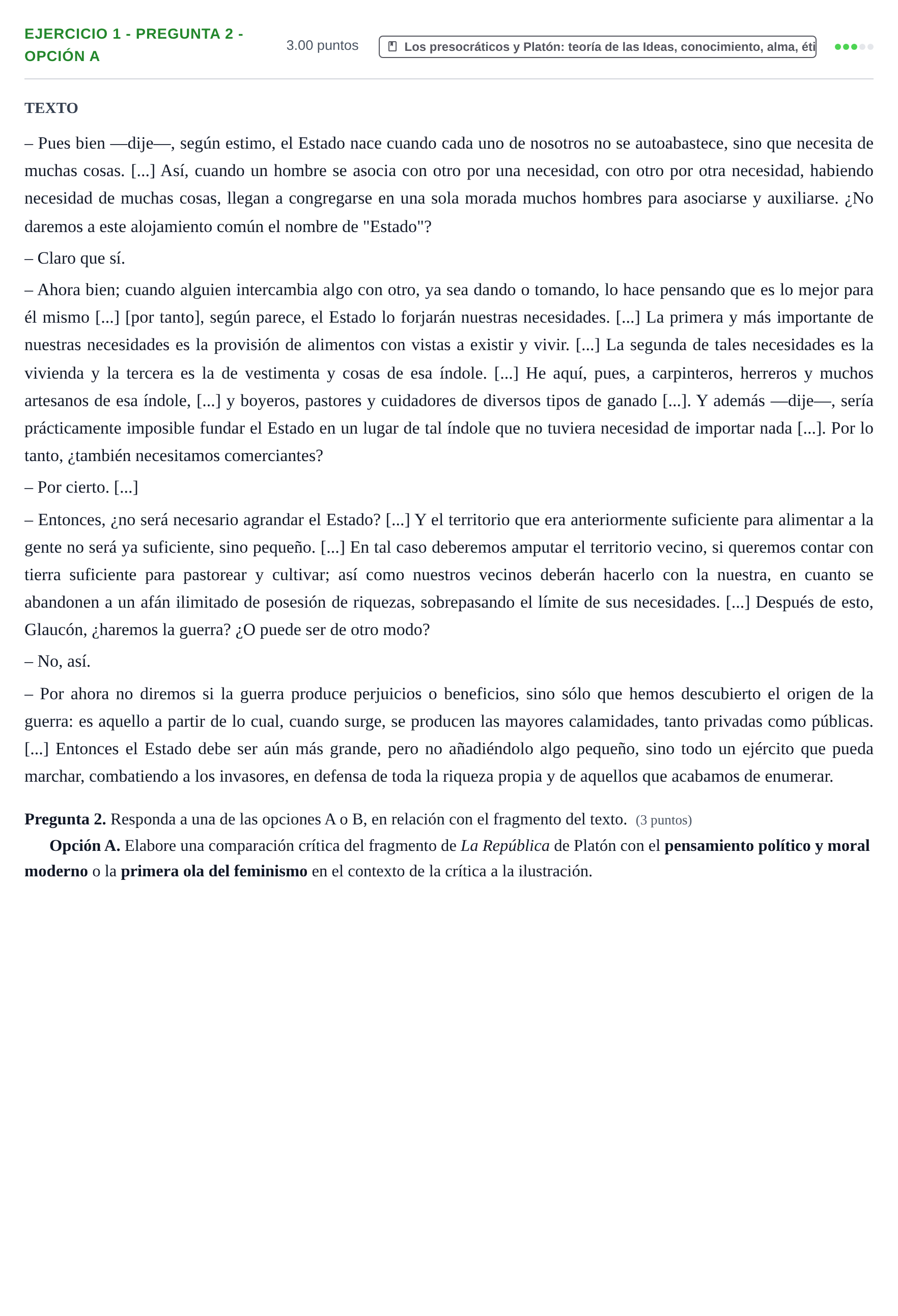 Enunciado: Ejercicio 1 - Pregunta 2 - Opción A · Historia de la Filosofía PAU Asturias Extraordinaria 2026