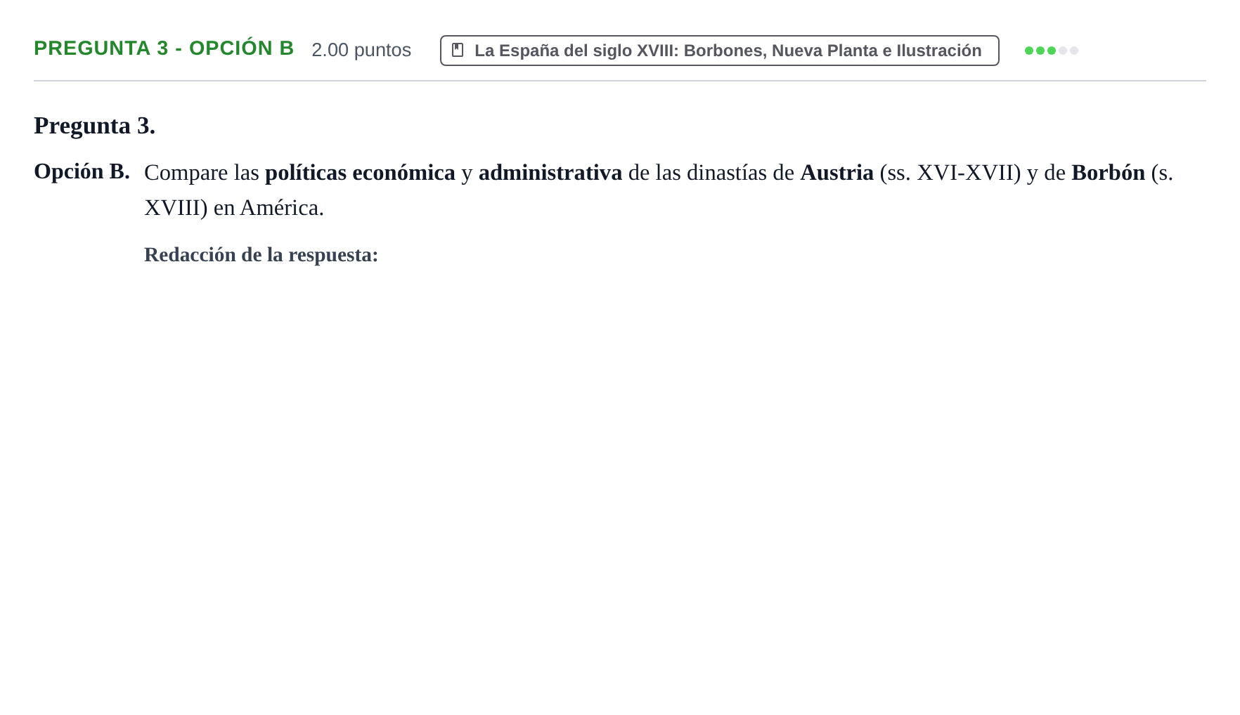 Enunciado: Pregunta 3 - Opción B · Historia de España PAU Asturias Ordinaria 2026