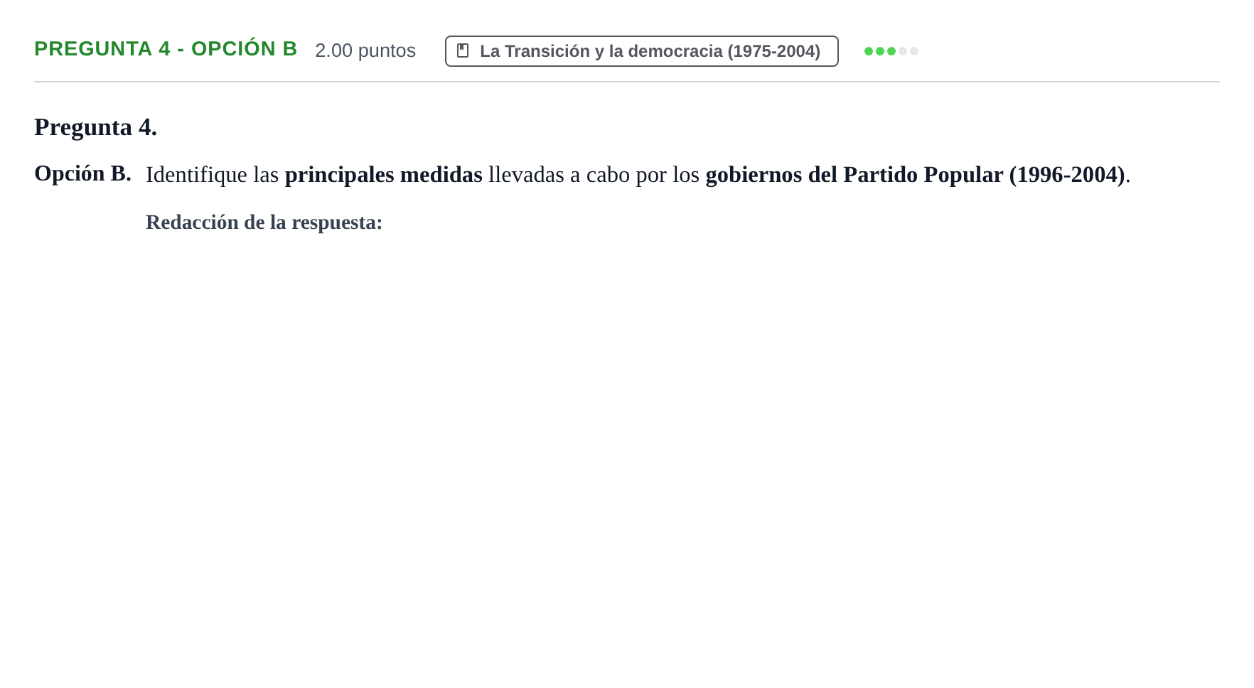 Enunciado: Pregunta 4 - Opción B · Historia de España PAU Asturias Ordinaria 2026