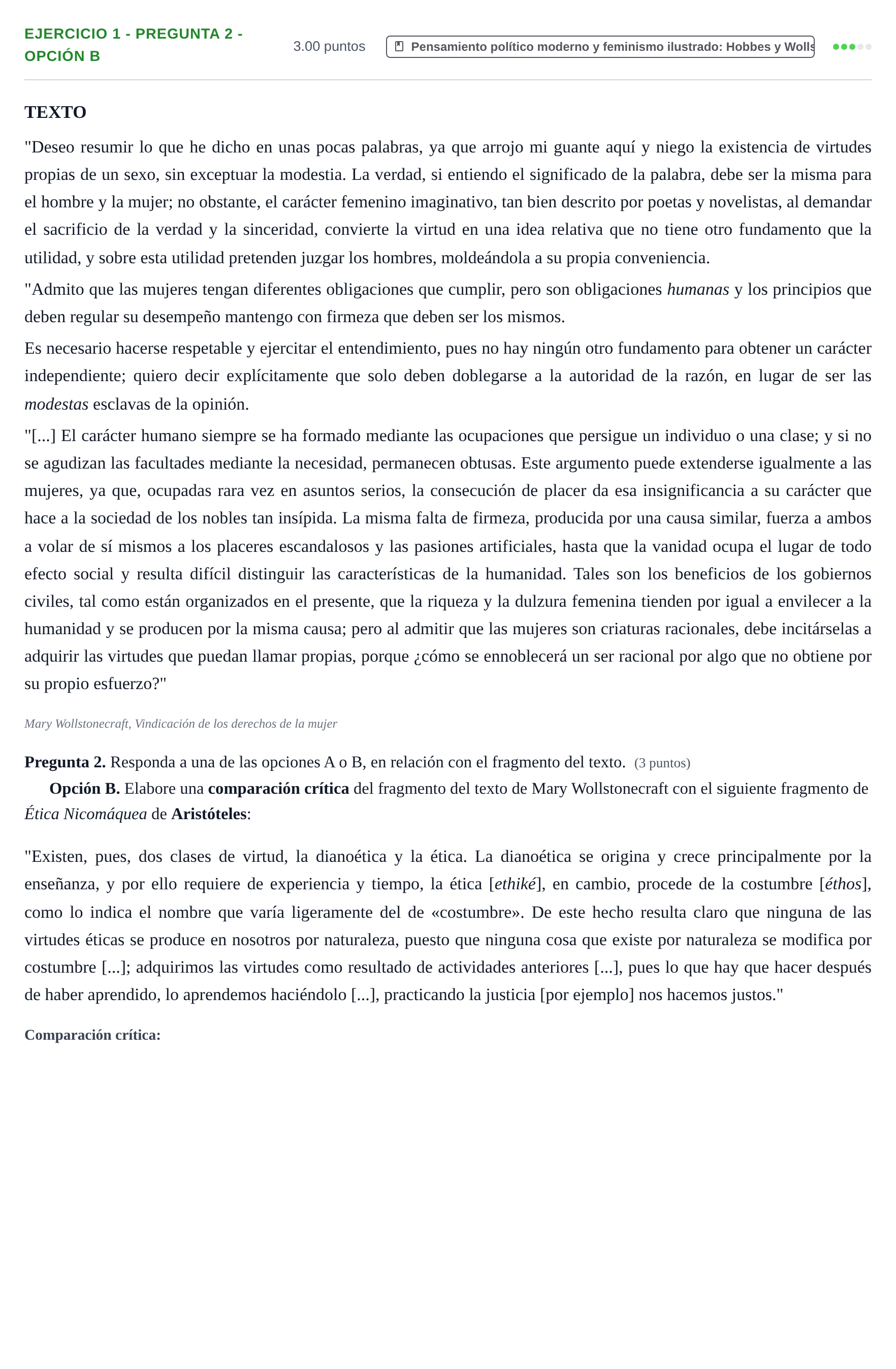 Enunciado: Ejercicio 1 - Pregunta 2 - Opción B · Historia de la Filosofía PAU Asturias Ordinaria 2026