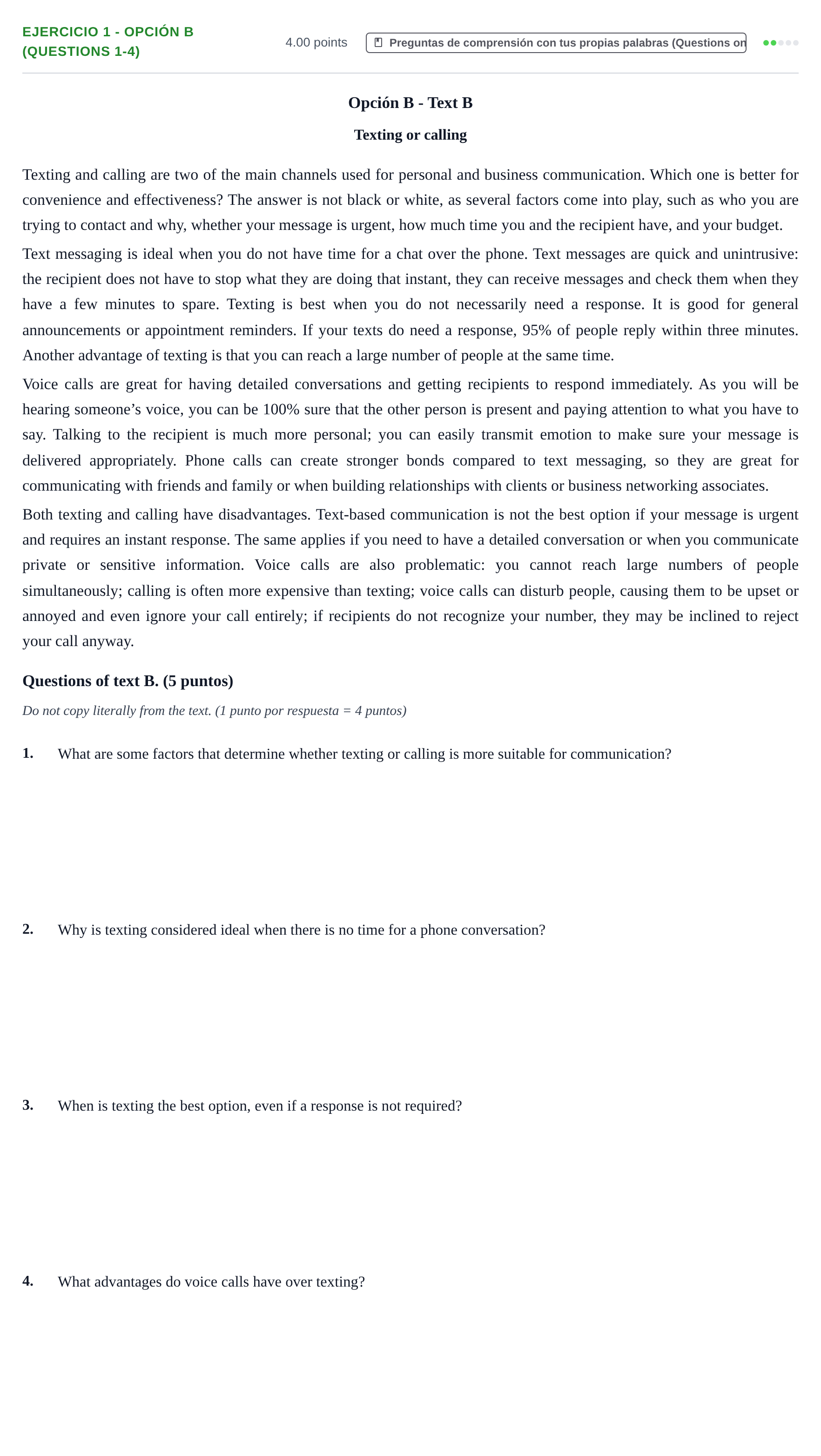 Enunciado: Ejercicio 1 - Opción B (Questions 1-4) · Inglés PAU Asturias Ordinaria (2ª lengua extranjera) 2026