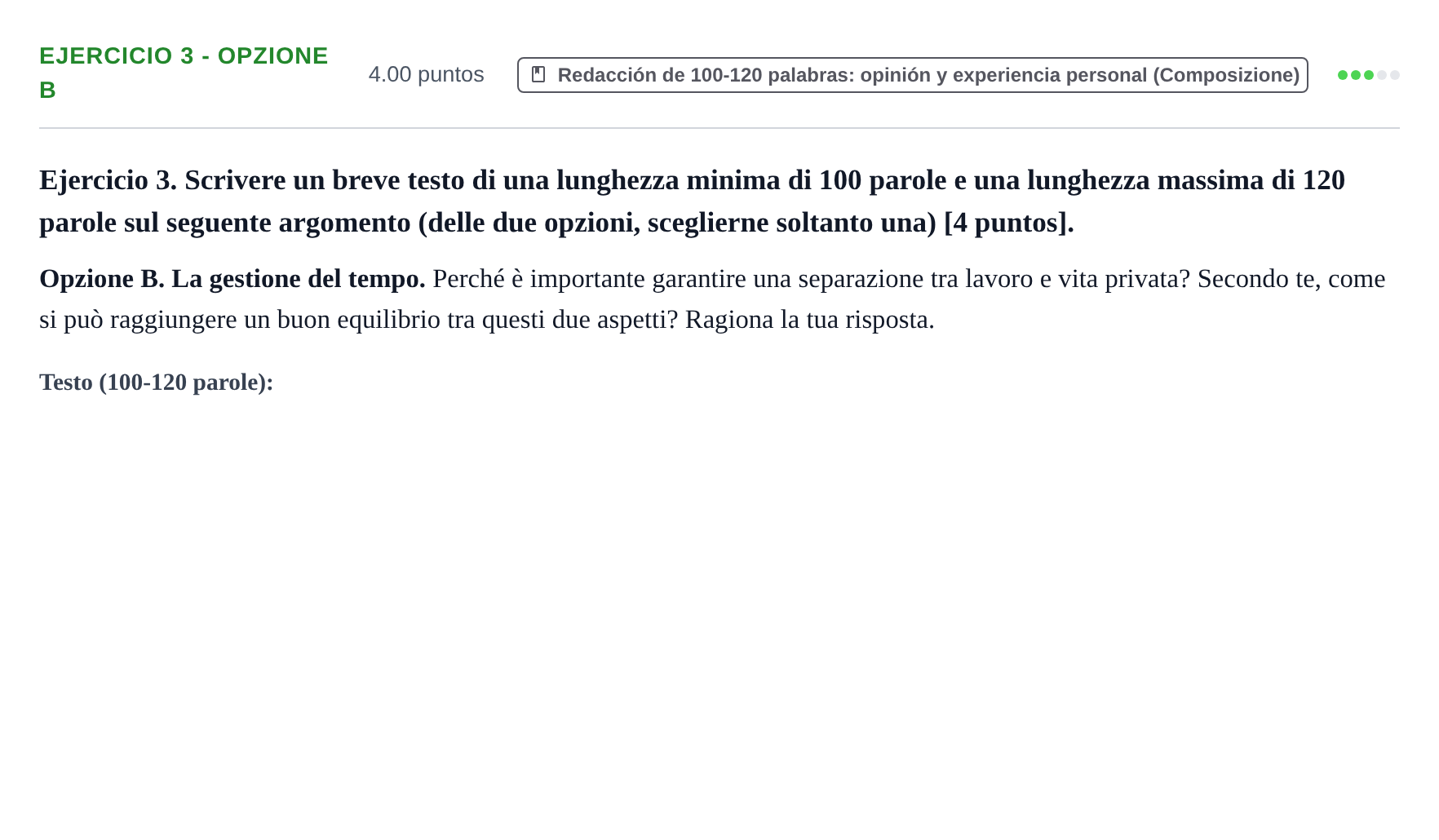 Enunciado: Ejercicio 3 - Opzione B · Italiano PAU Asturias Extraordinaria (2ª lengua extranjera) 2026