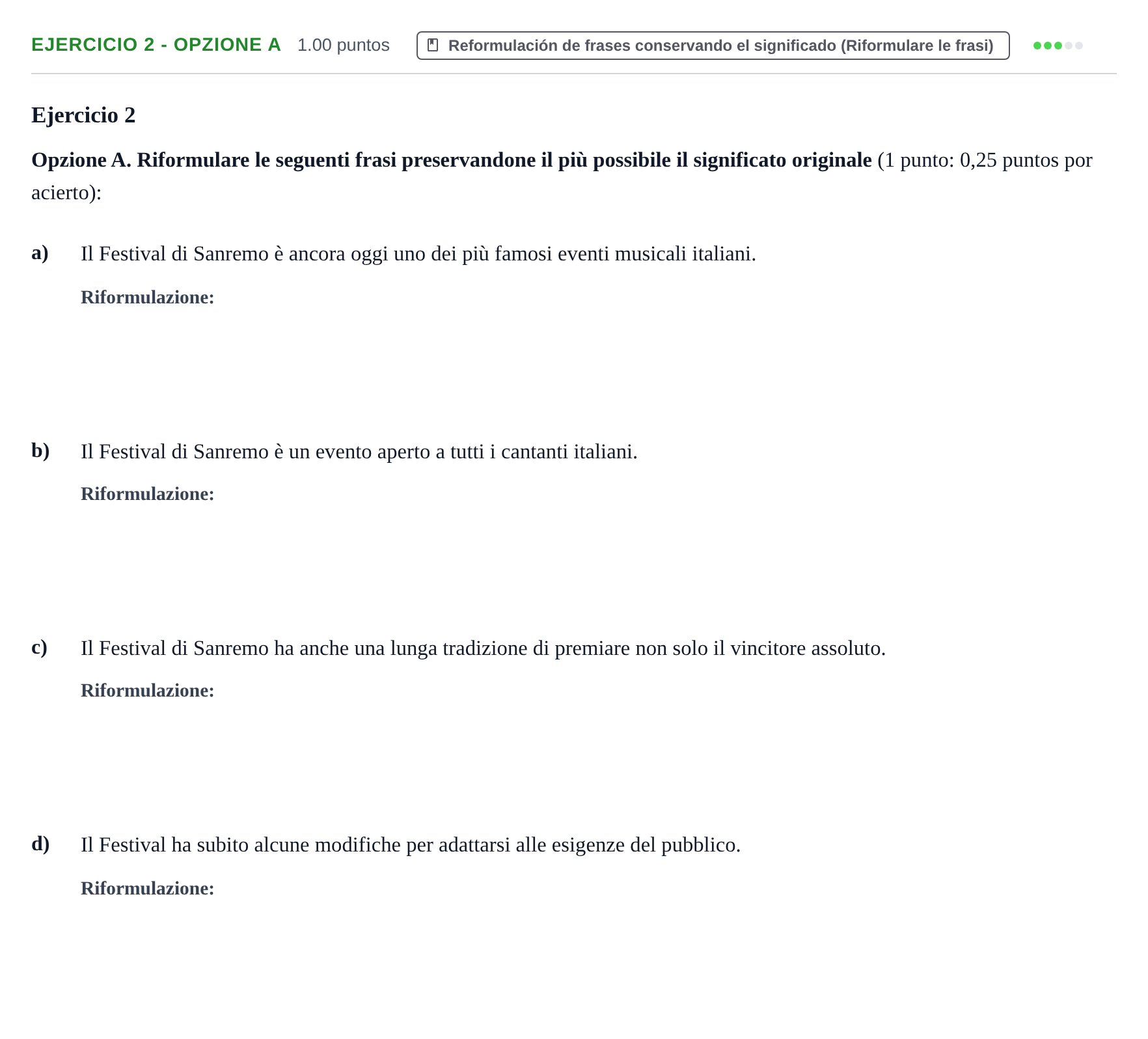 Enunciado: Ejercicio 2 - Opzione A · Italiano PAU Asturias Ordinaria (2ª lengua extranjera) 2026