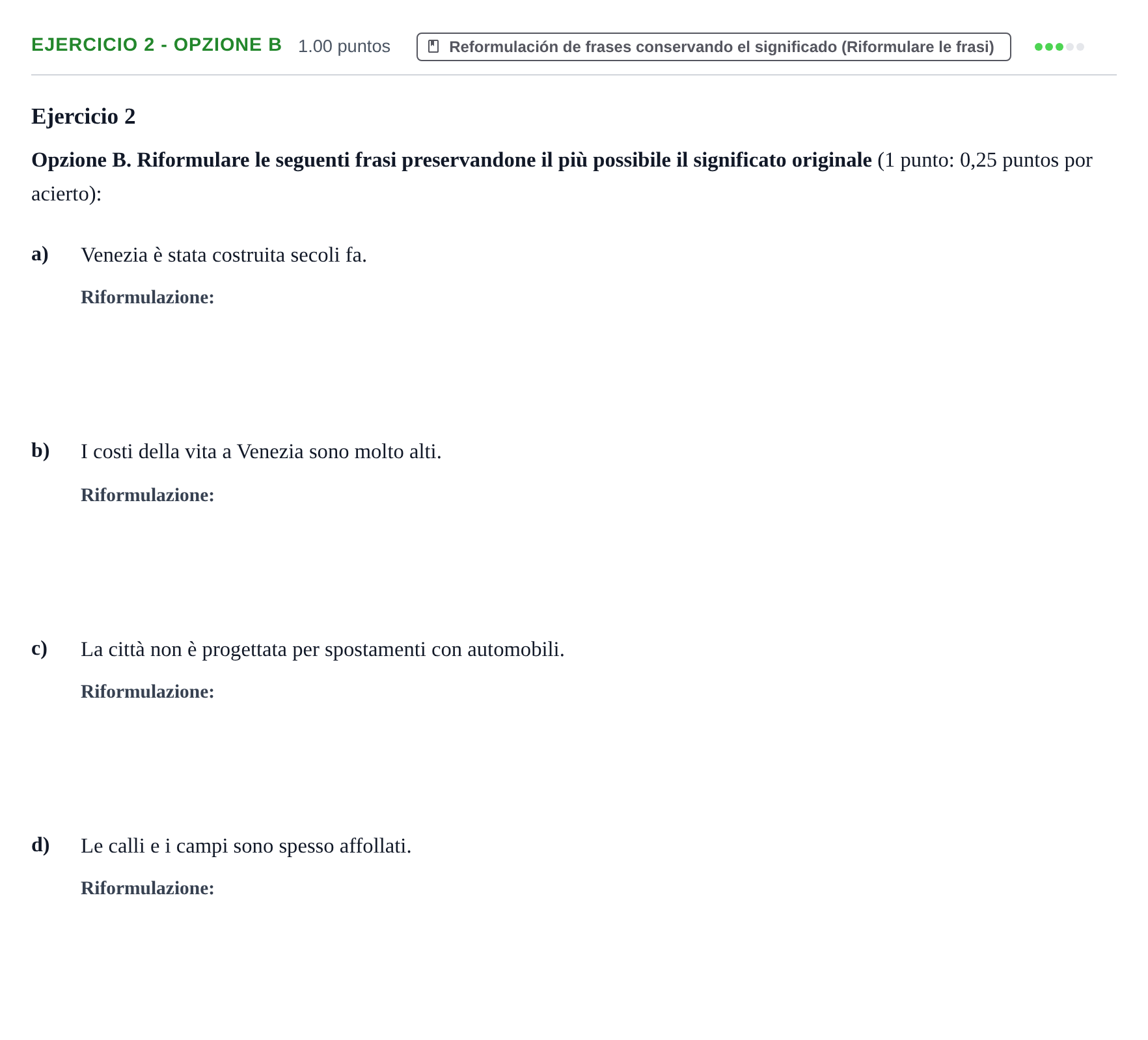 Enunciado: Ejercicio 2 - Opzione B · Italiano PAU Asturias Ordinaria (2ª lengua extranjera) 2026