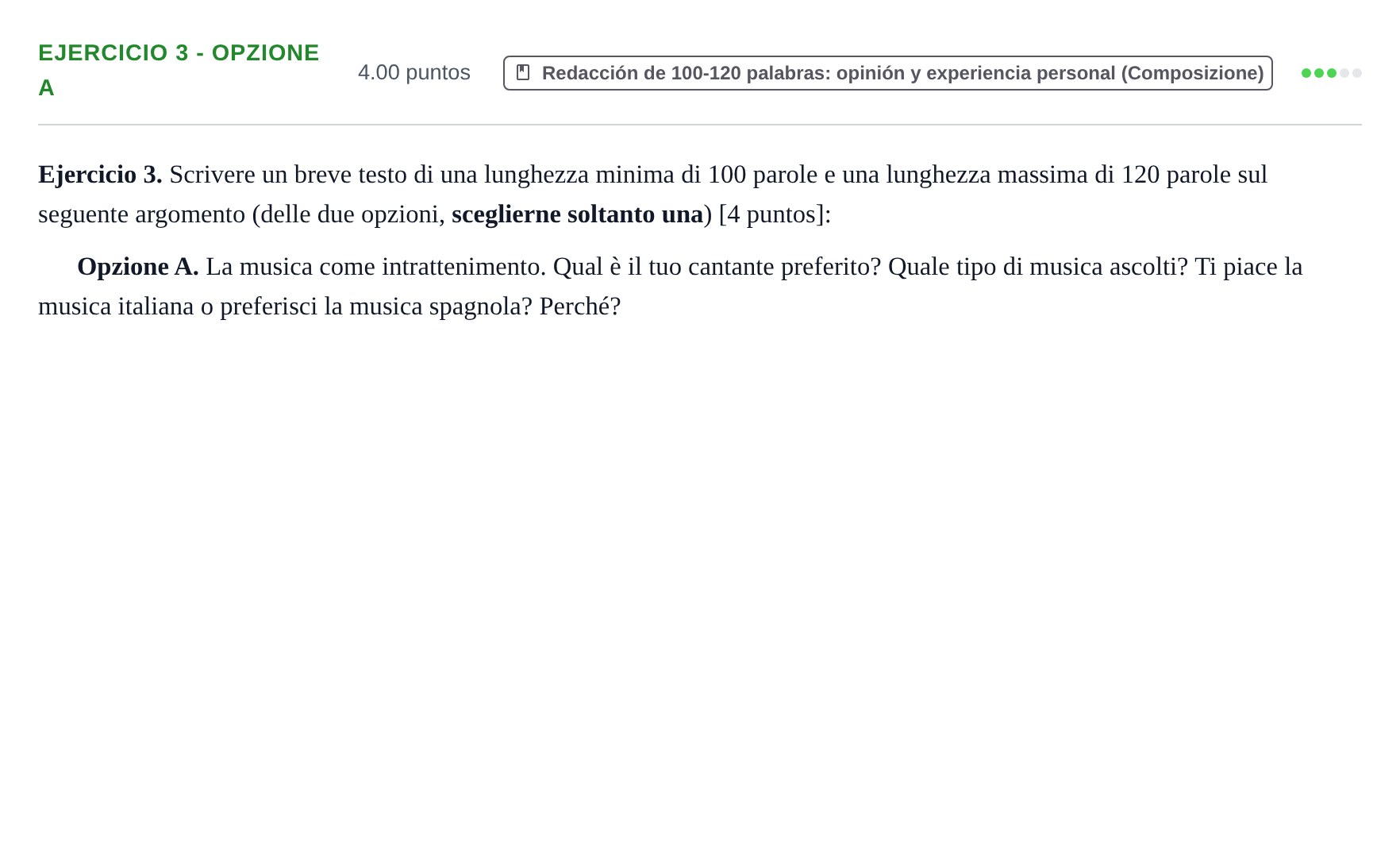 Enunciado: Ejercicio 3 - Opzione A · Italiano PAU Asturias Ordinaria (2ª lengua extranjera) 2026