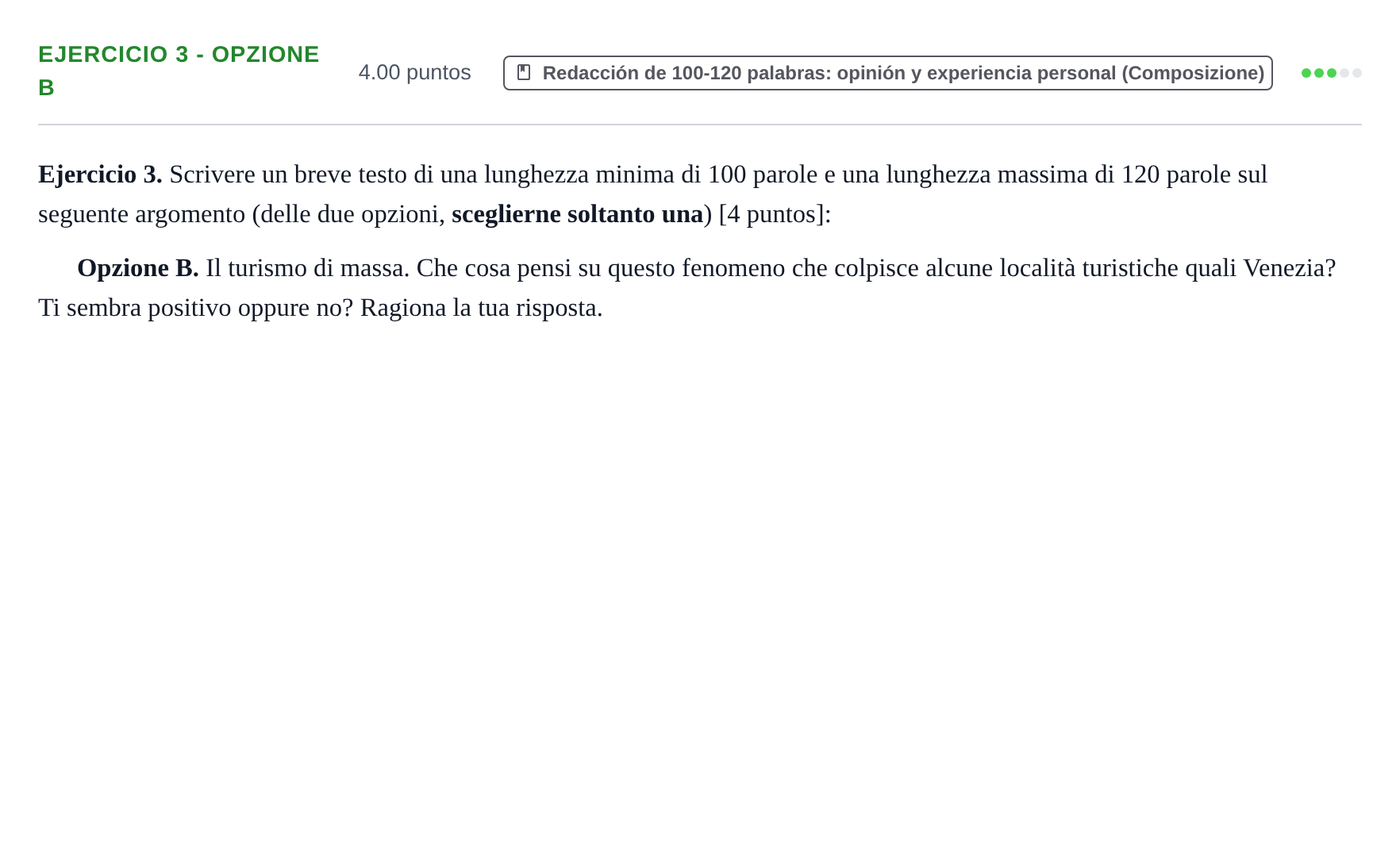 Enunciado: Ejercicio 3 - Opzione B · Italiano PAU Asturias Ordinaria (2ª lengua extranjera) 2026