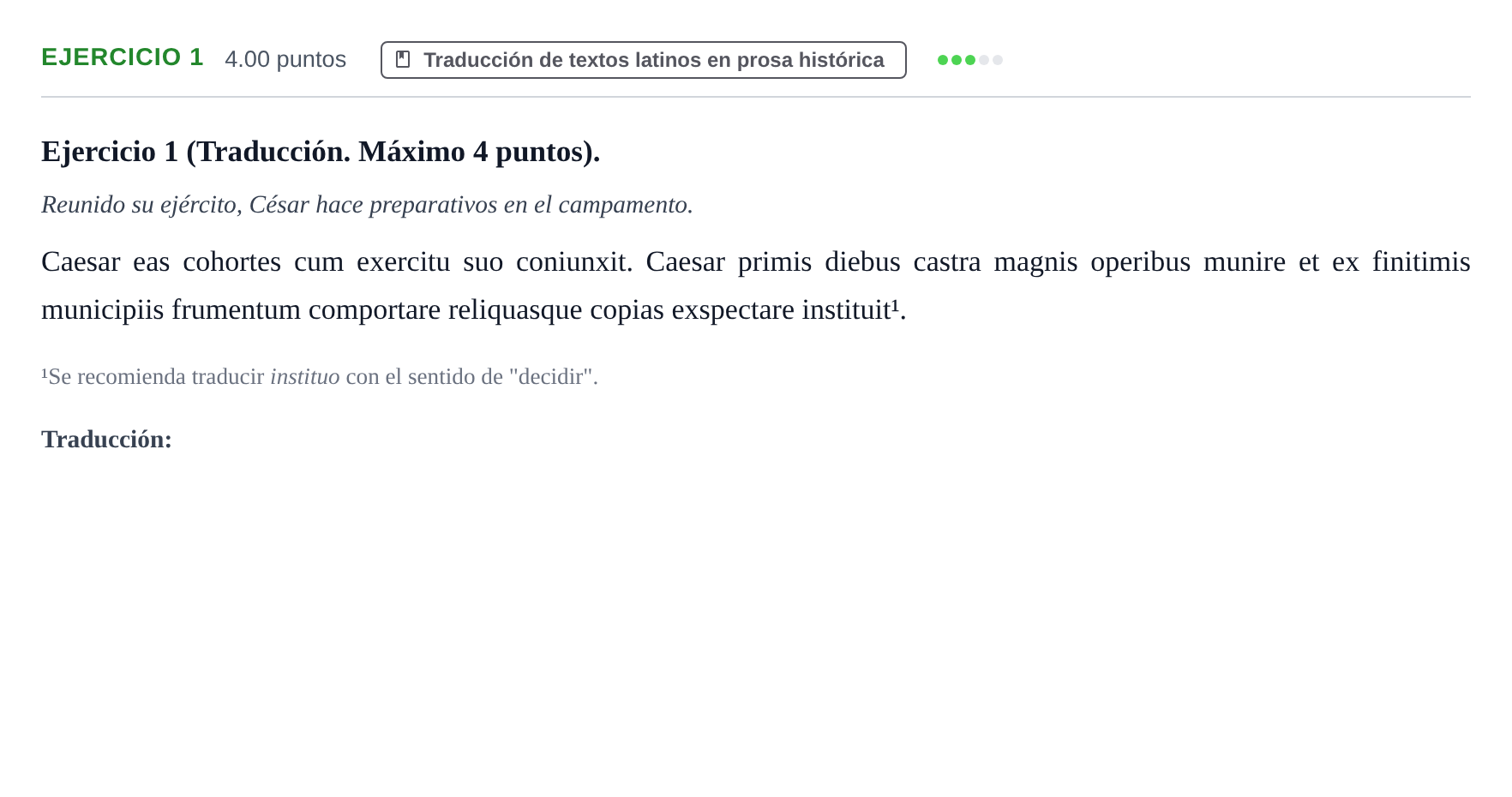 Enunciado: Ejercicio 1 · Latín II PAU Asturias Extraordinaria 2026