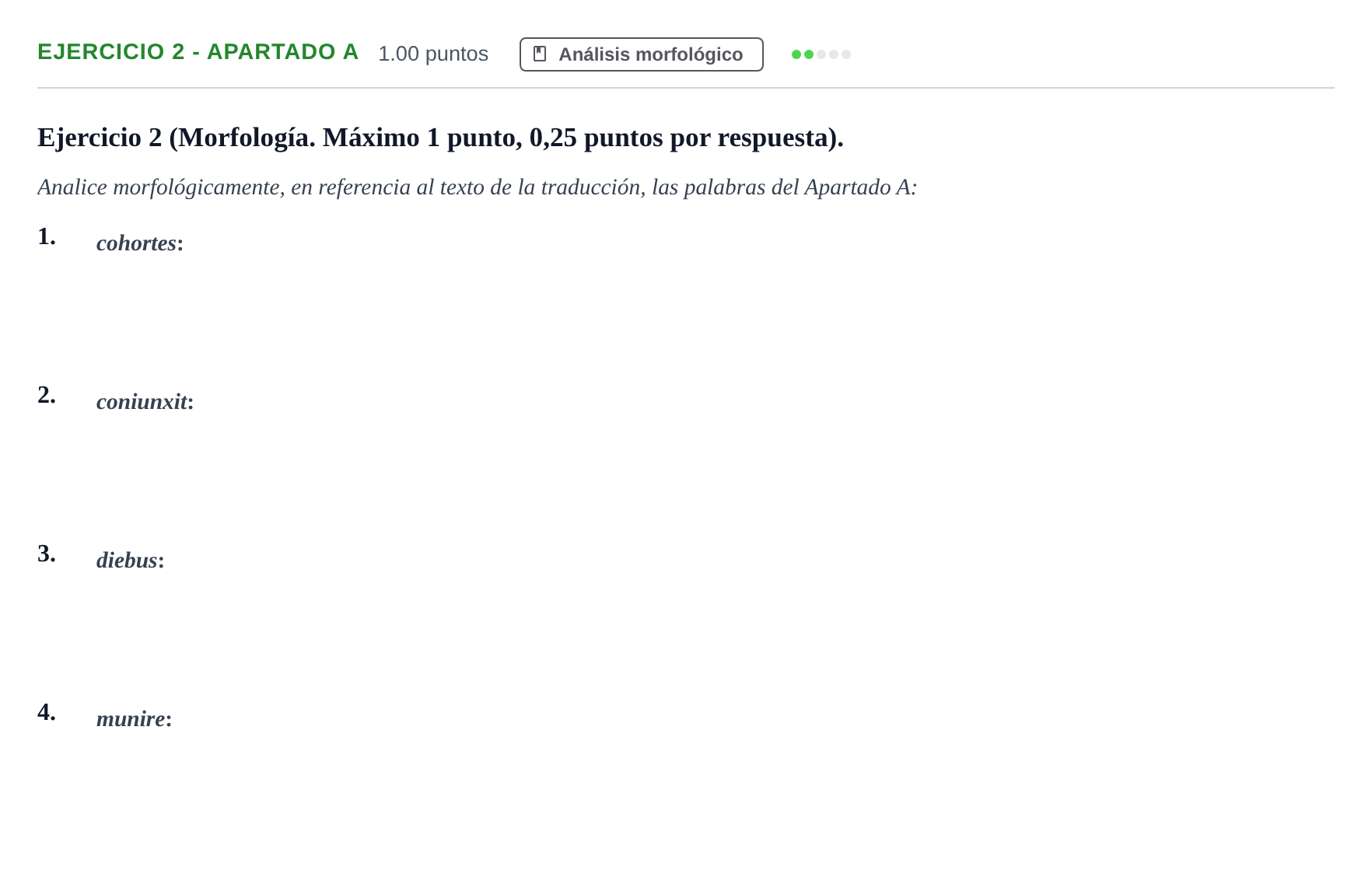Enunciado: Ejercicio 2 - Apartado A · Latín II PAU Asturias Extraordinaria 2026