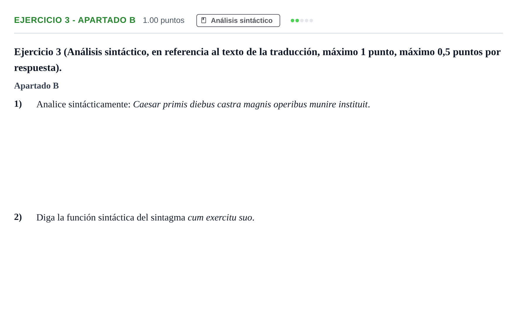 Enunciado: Ejercicio 3 - Apartado B · Latín II PAU Asturias Extraordinaria 2026