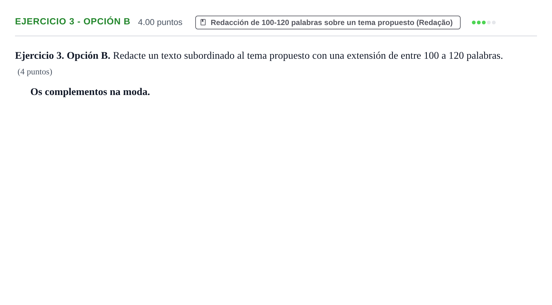Enunciado: Ejercicio 3 - Opción B · Portugués PAU Asturias Extraordinaria 2026