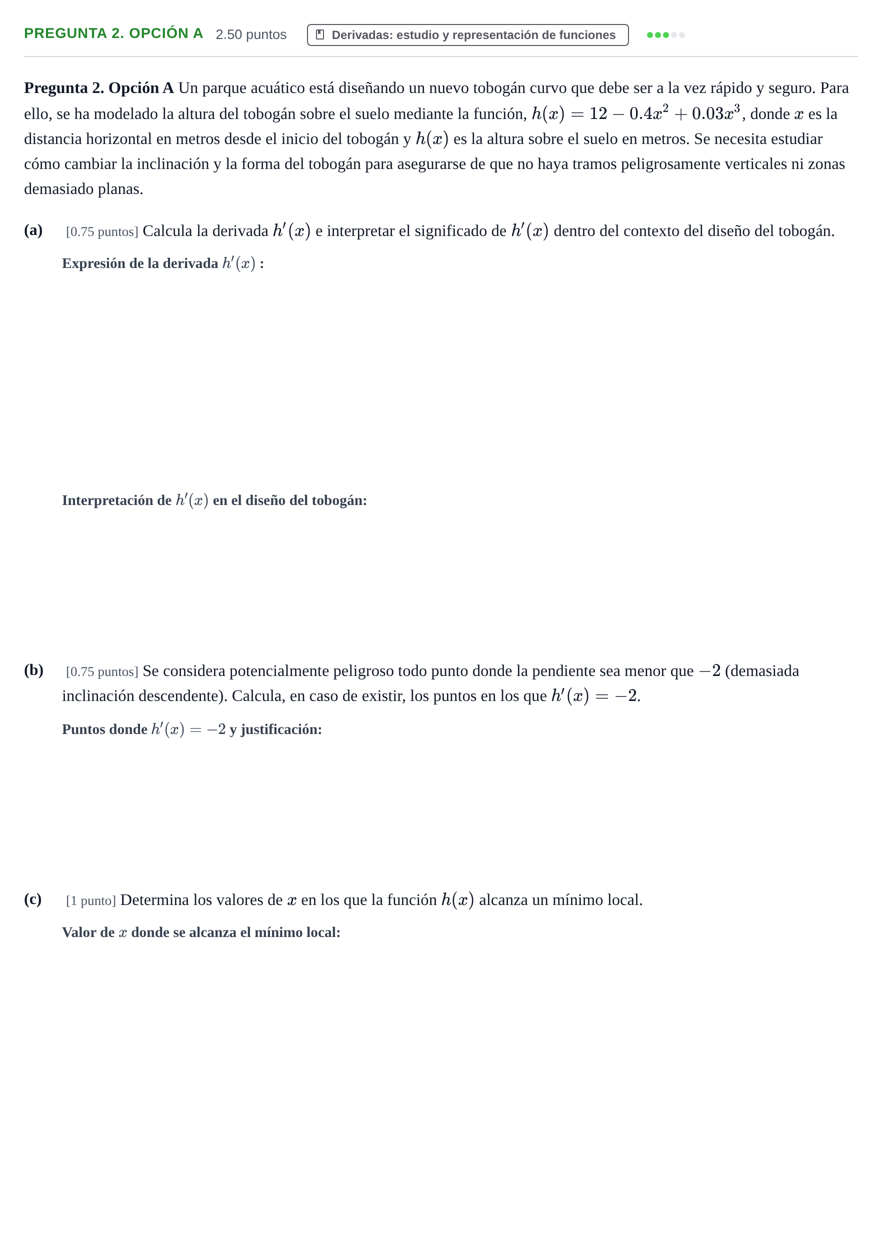 Enunciado: Pregunta 2. Opción A · Matemáticas II PAU Asturias Extraordinaria 2026