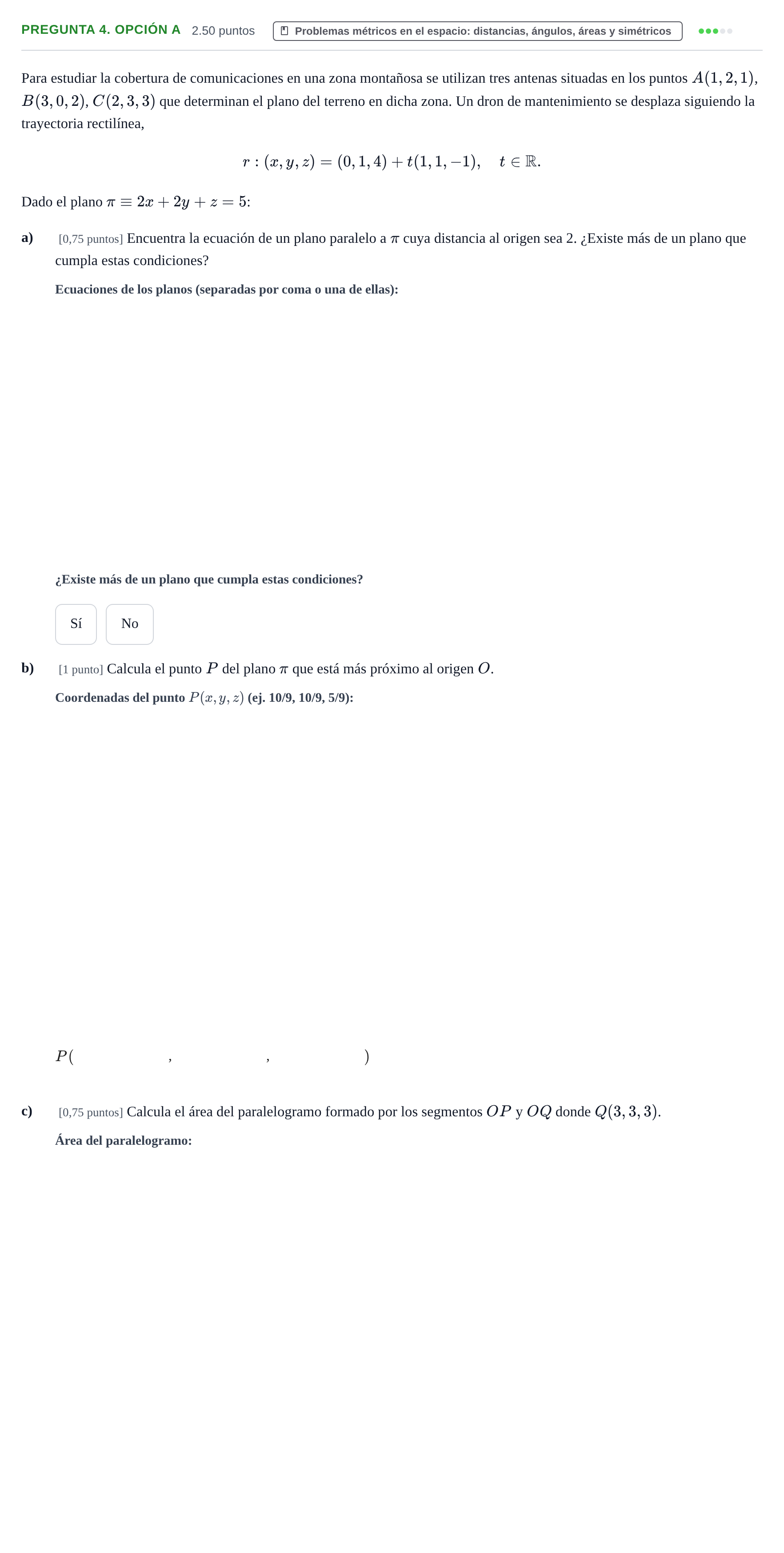 Enunciado: Pregunta 4. Opción A · Matemáticas II PAU Asturias Extraordinaria 2026