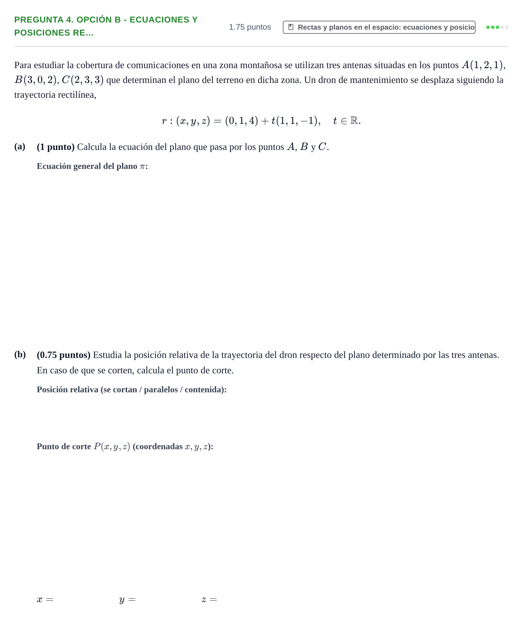 Enunciado: Pregunta 4. Opción B - Ecuaciones y posiciones re… · Matemáticas II PAU Asturias Extraordinaria 2026