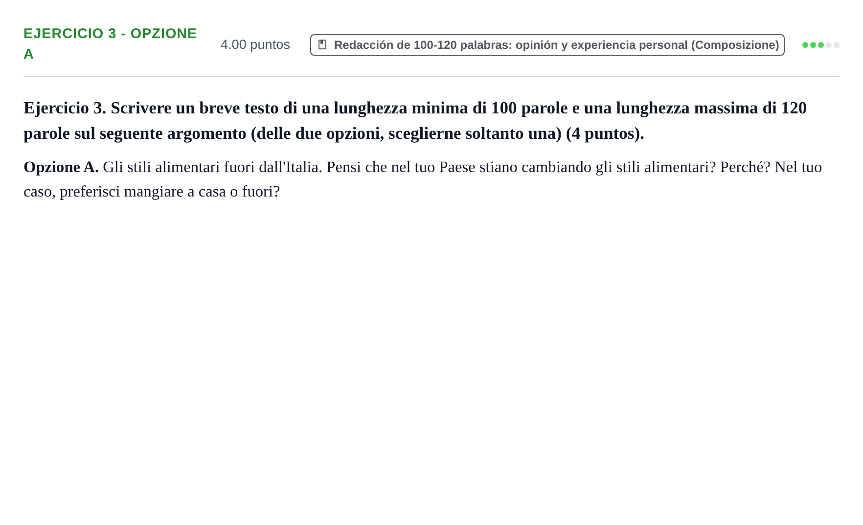Enunciado: Ejercicio 3 - Opzione A · Italiano PAU Asturias Extraordinaria 2026