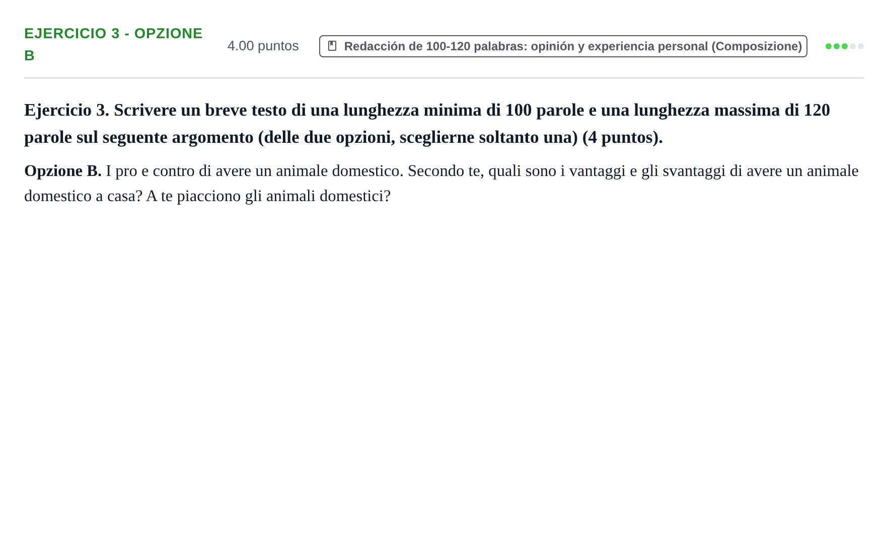Enunciado: Ejercicio 3 - Opzione B · Italiano PAU Asturias Extraordinaria 2026