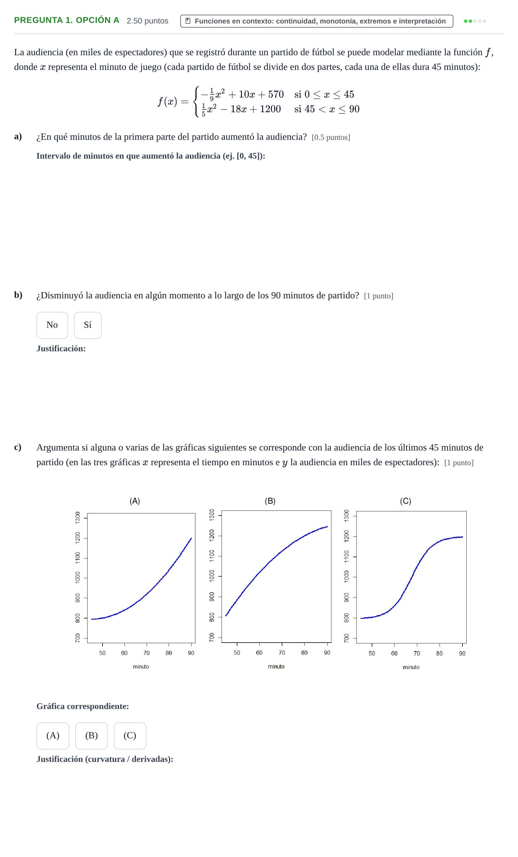 Enunciado: Pregunta 1. Opción A · Matemáticas aplicadas a las Ciencias Sociales II PAU Asturias Extraordinaria 2026
