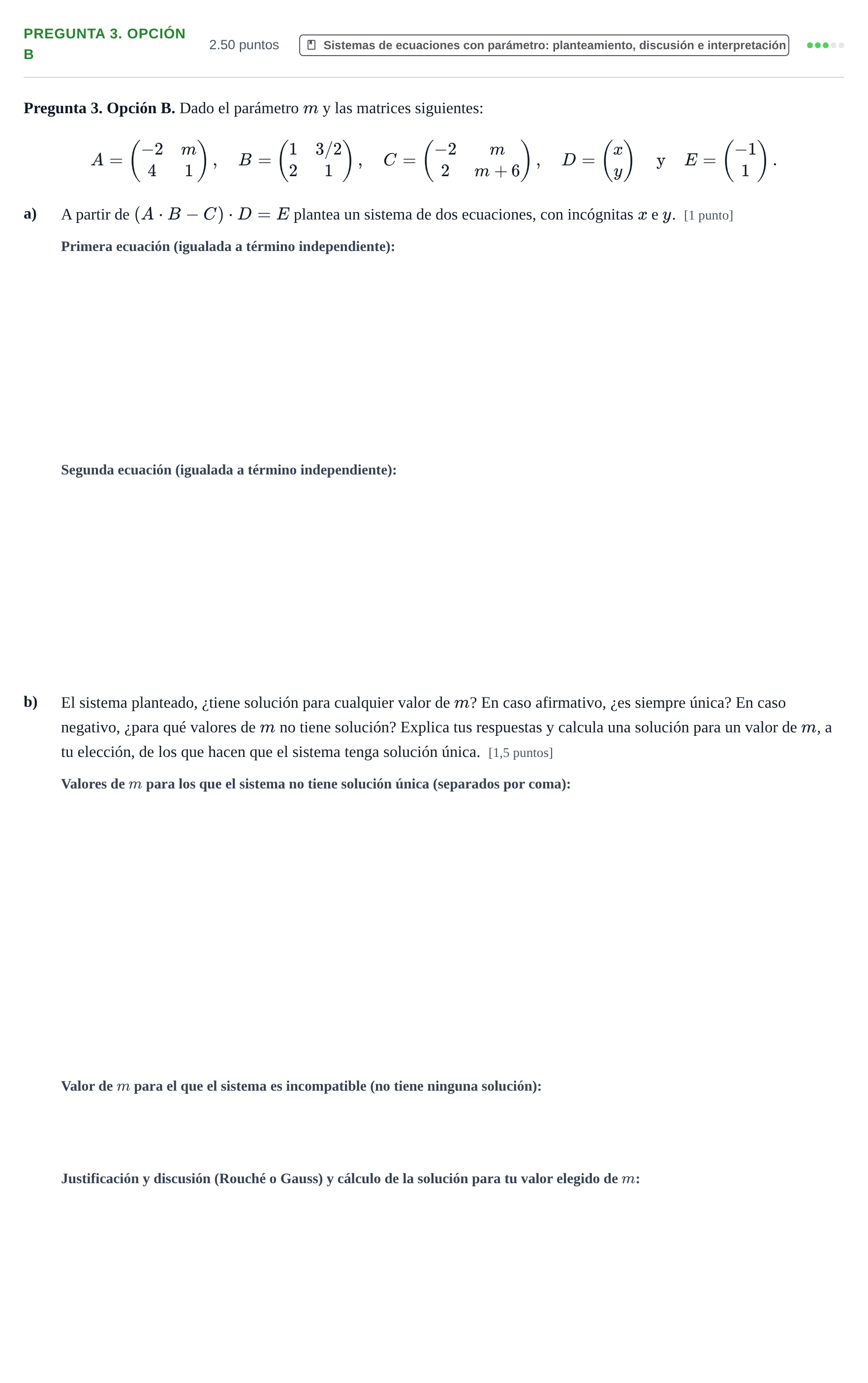 Enunciado: Pregunta 3. Opción B · Matemáticas aplicadas a las Ciencias Sociales II PAU Asturias Extraordinaria 2026