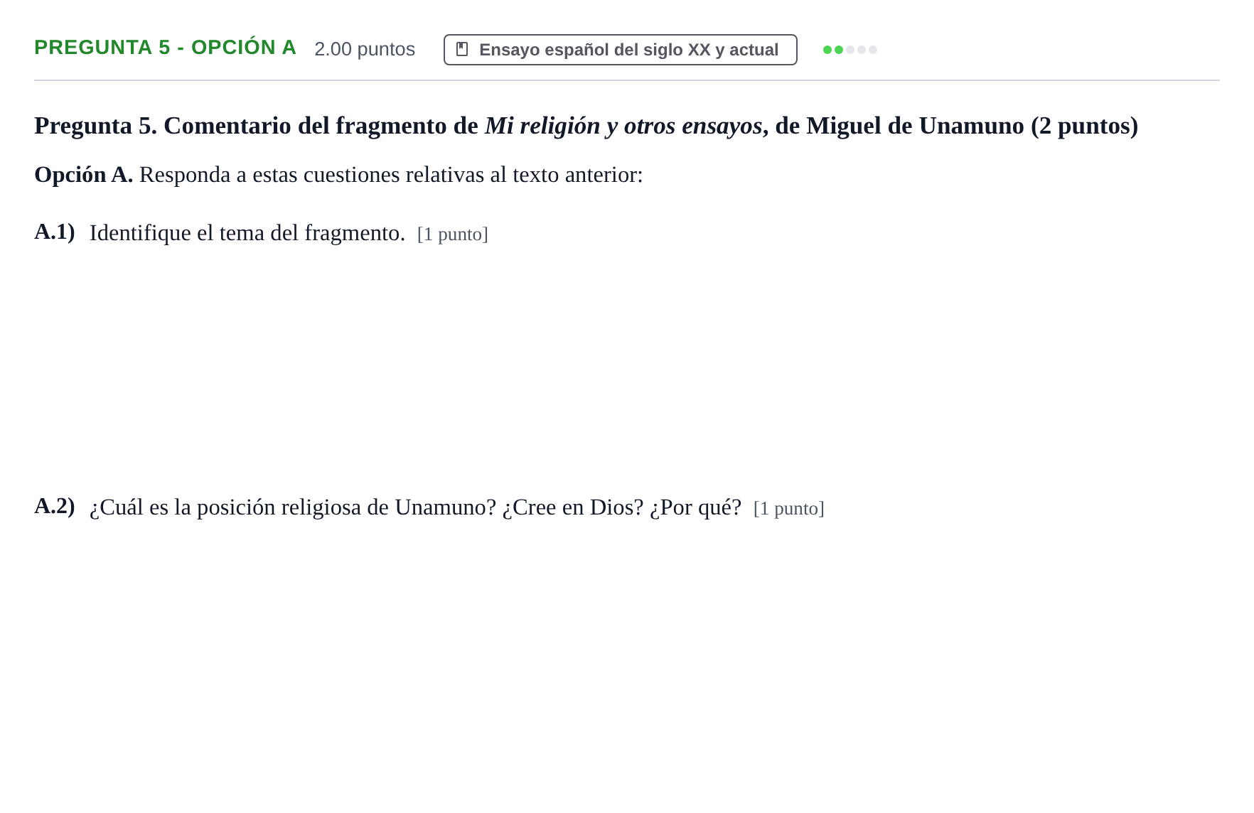 Enunciado: Pregunta 5 - Opción A · Lengua Castellana y Literatura II PAU Asturias Extraordinaria 2026