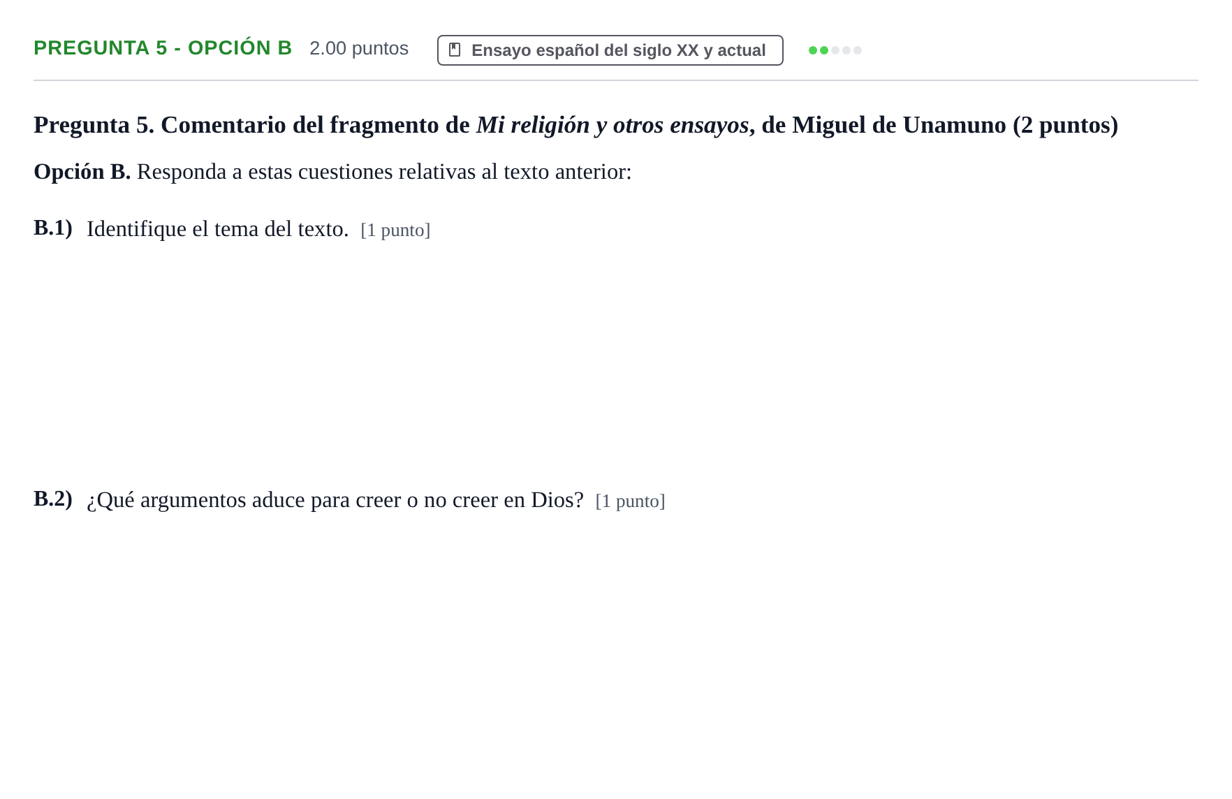 Enunciado: Pregunta 5 - Opción B · Lengua Castellana y Literatura II PAU Asturias Extraordinaria 2026