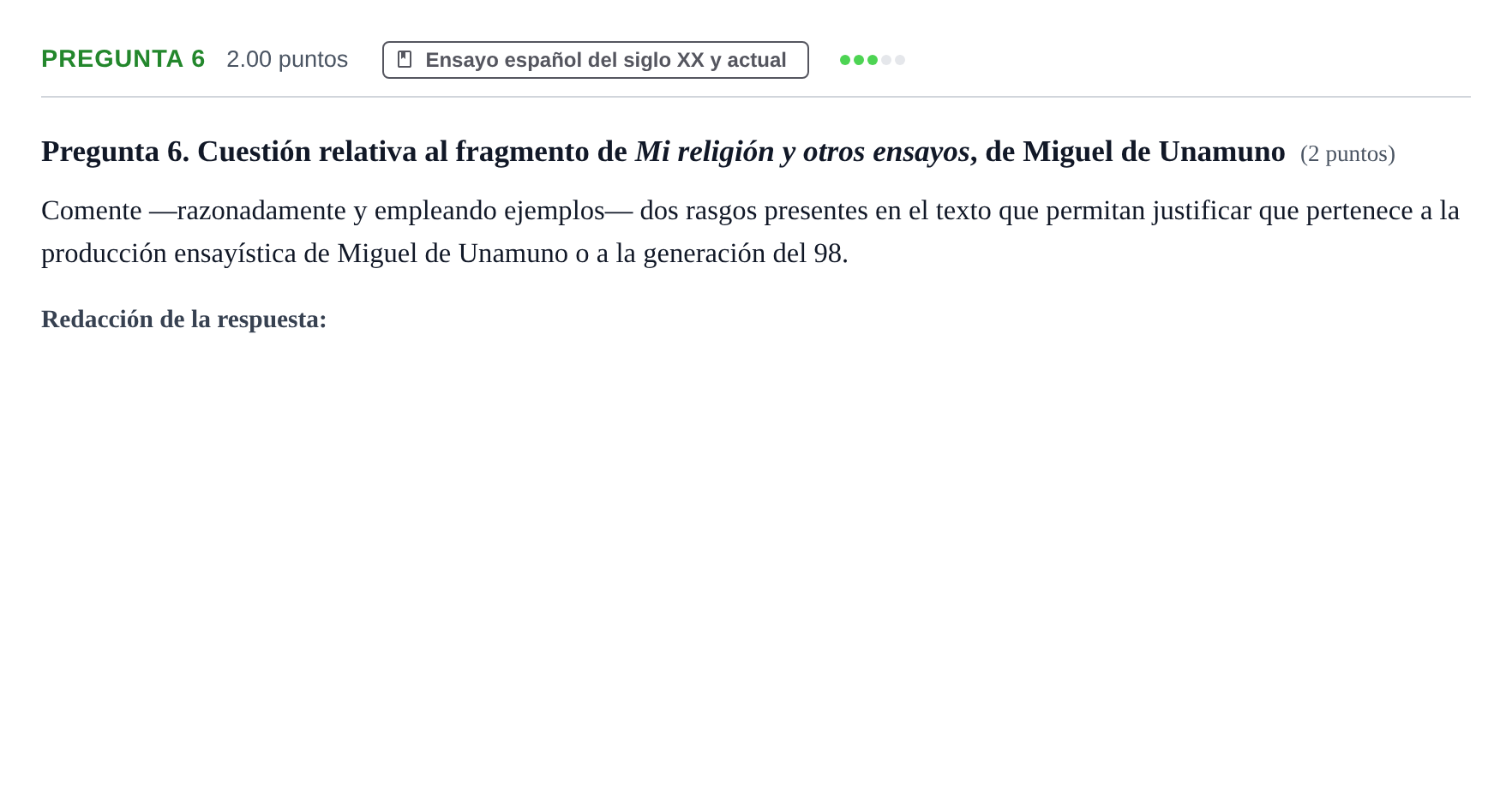 Enunciado: Pregunta 6 · Lengua Castellana y Literatura II PAU Asturias Extraordinaria 2026