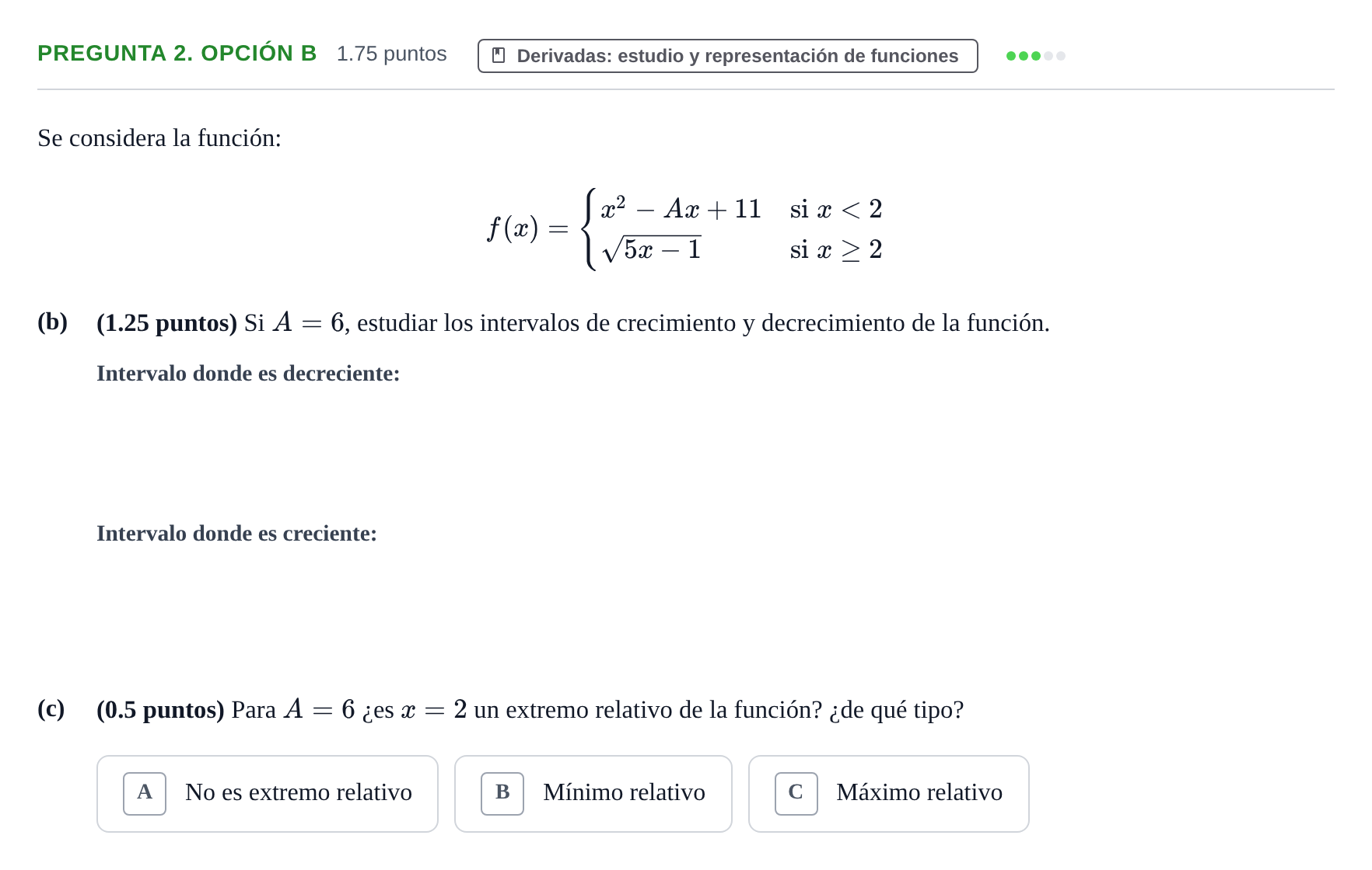 Enunciado: Pregunta 2. Opción B - Derivadas · Matemáticas II PAU Asturias Ordinaria 2026