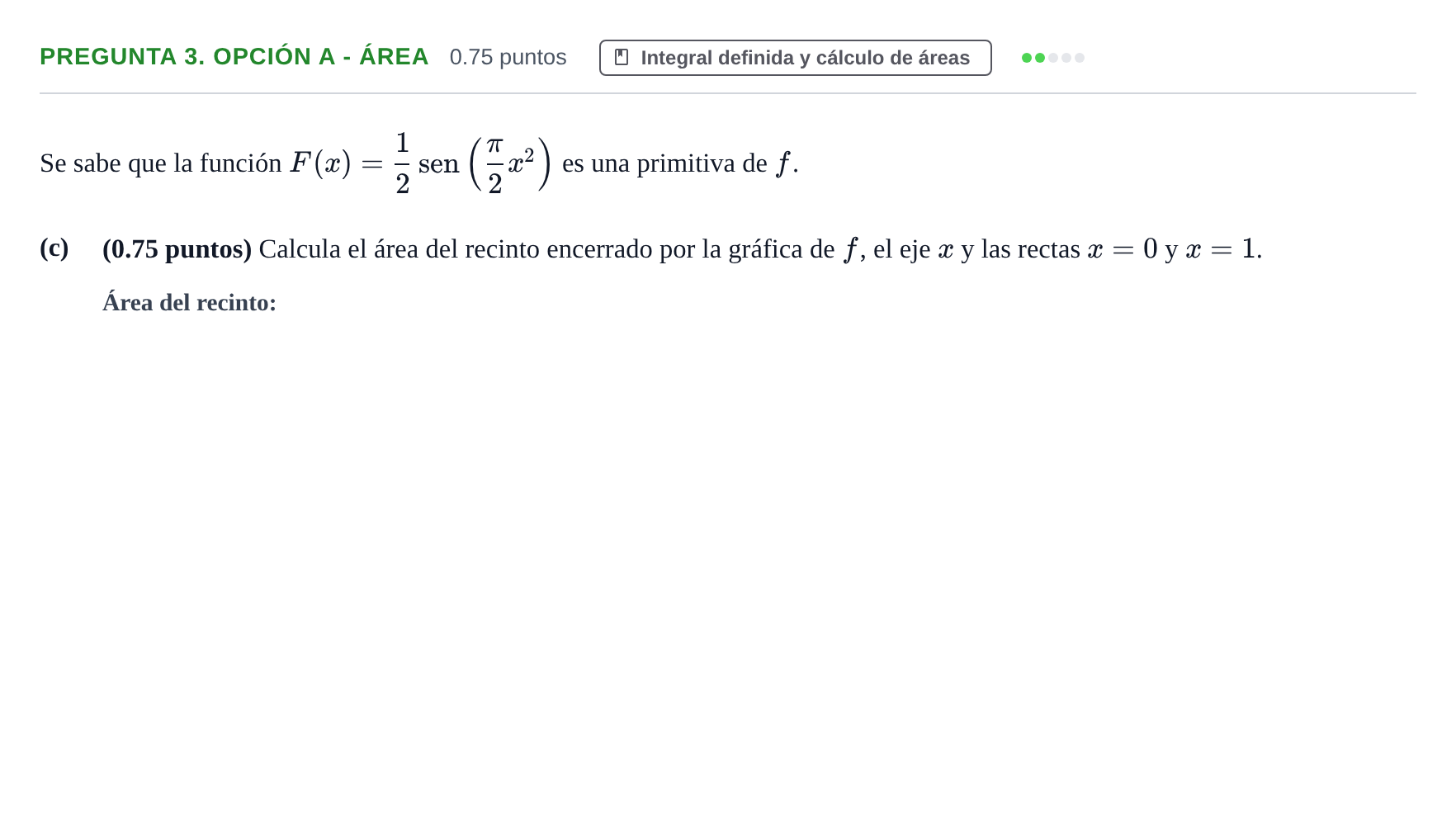 Enunciado: Pregunta 3. Opción A - Área · Matemáticas II PAU Asturias Ordinaria 2026