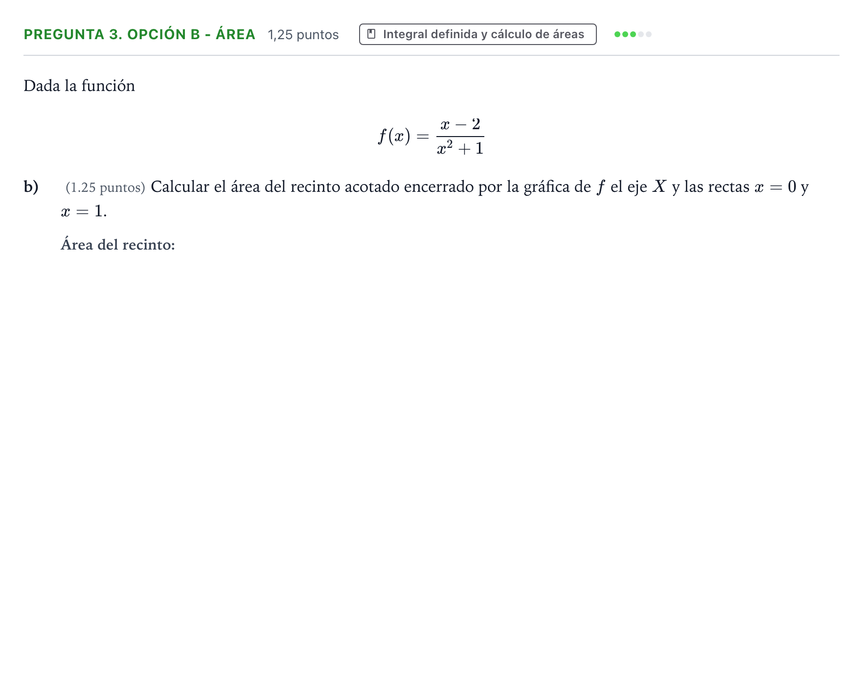 Enunciado: Pregunta 3. Opción B - Área · Matemáticas II PAU Asturias Ordinaria 2026