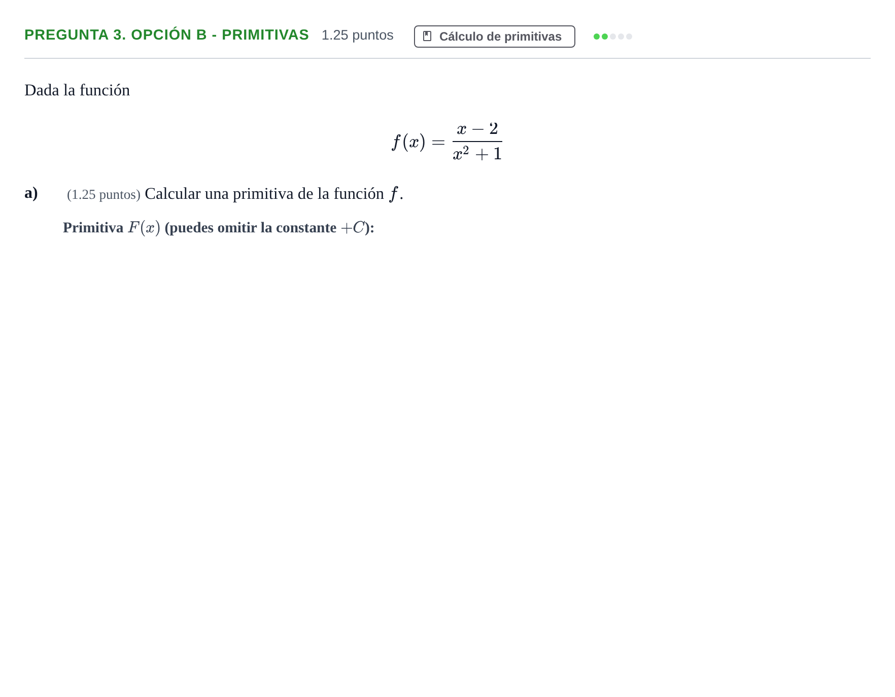 Enunciado: Pregunta 3. Opción B - Primitivas · Matemáticas II PAU Asturias Ordinaria 2026