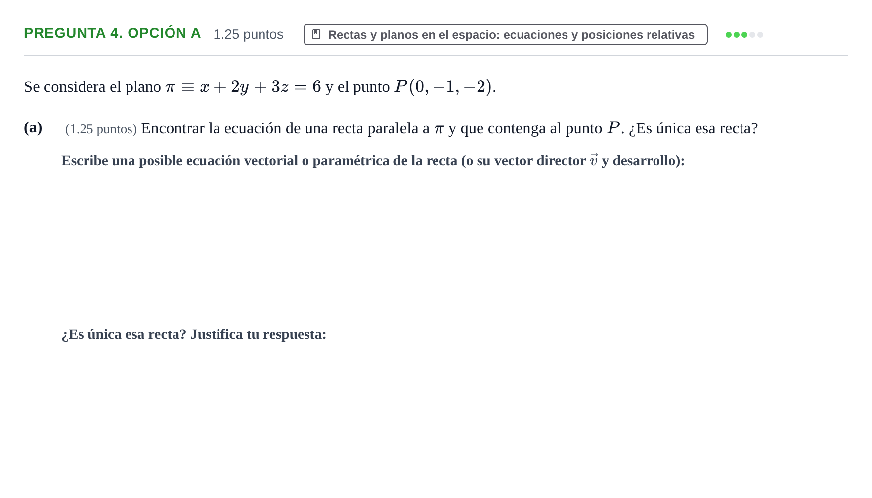 Enunciado: Pregunta 4. Opción A - Rectas y planos · Matemáticas II PAU Asturias Ordinaria 2026