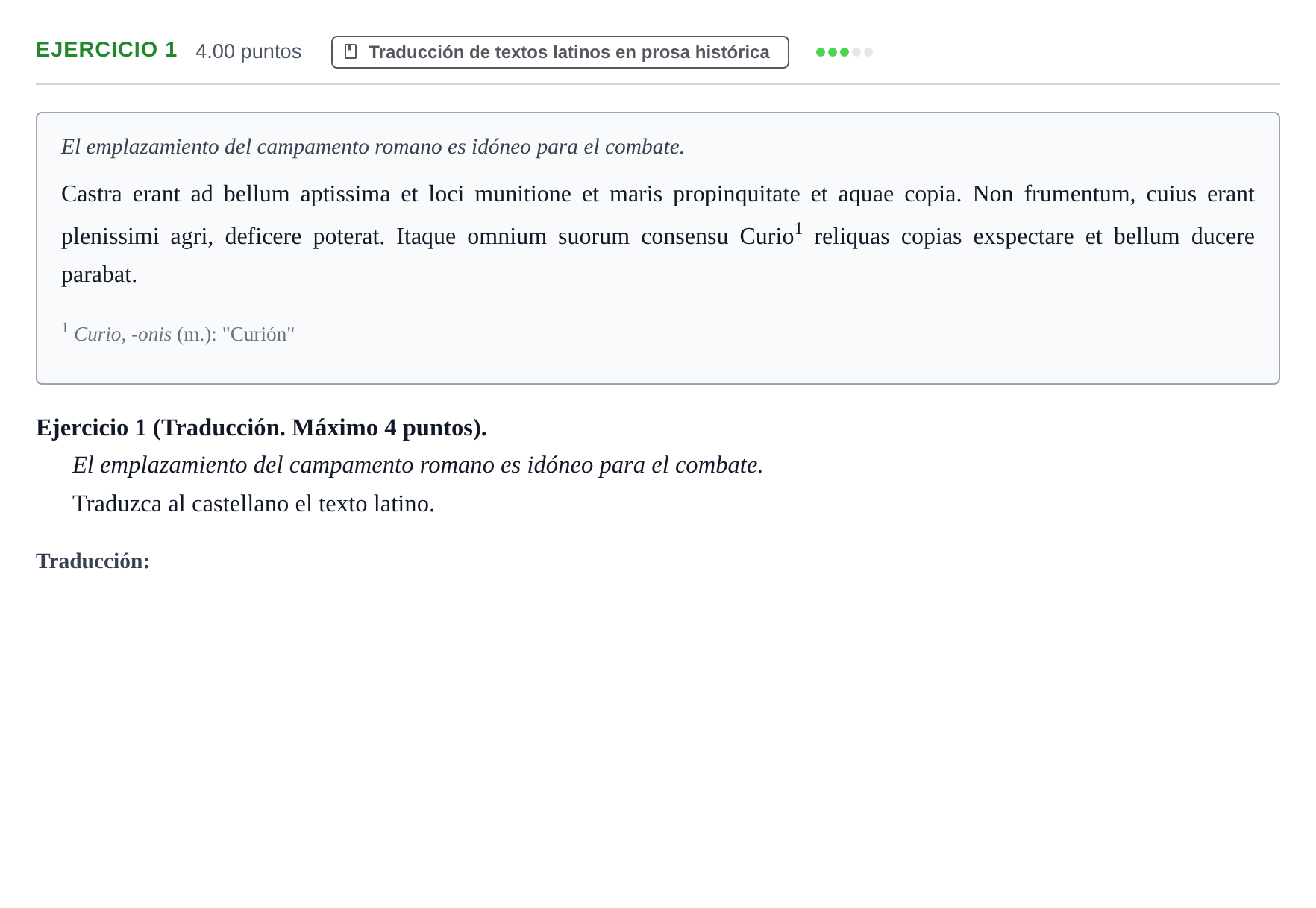 Enunciado: Ejercicio 1 · Latín II PAU Asturias Ordinaria 2026