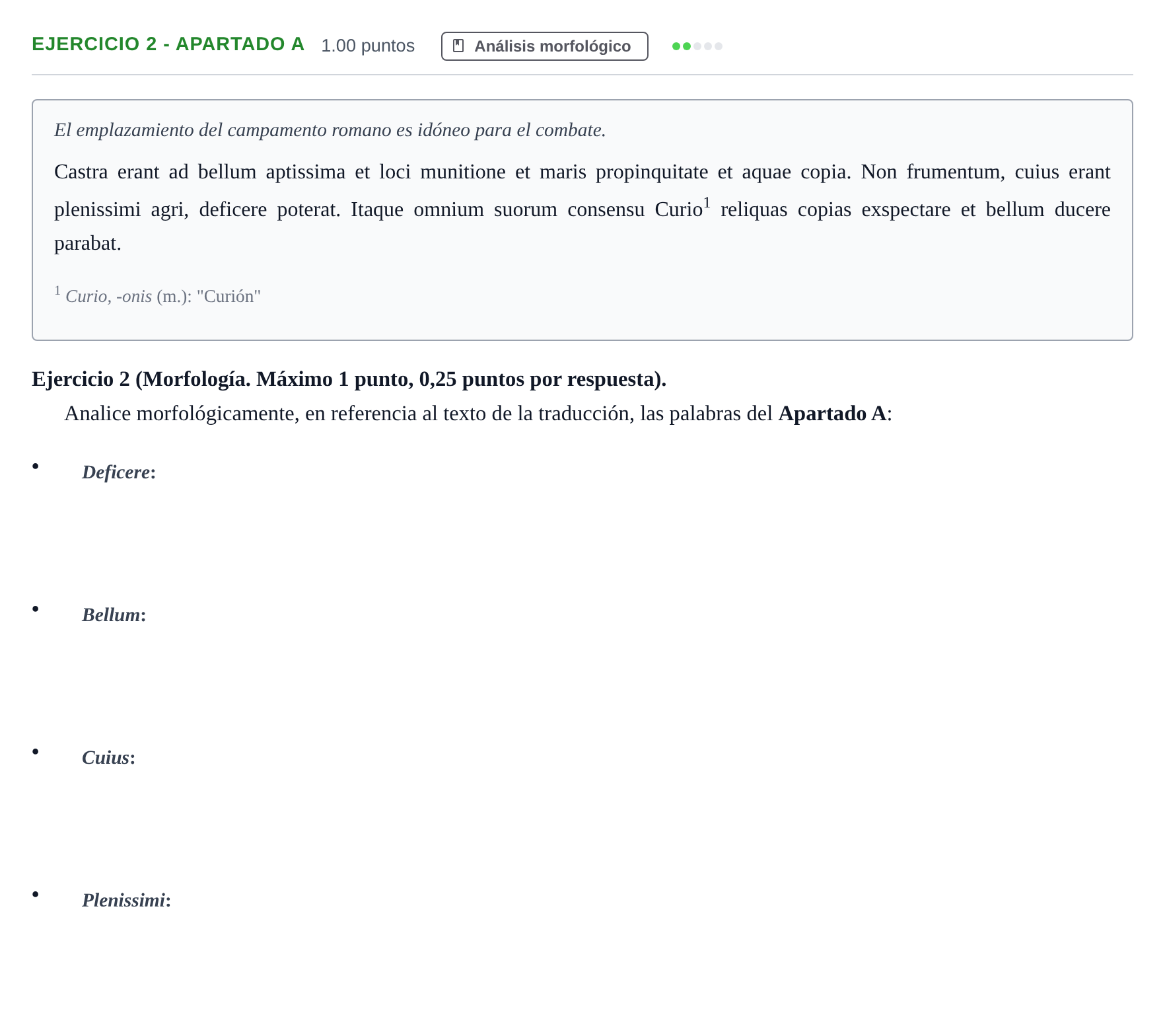 Enunciado: Ejercicio 2 - Apartado A · Latín II PAU Asturias Ordinaria 2026