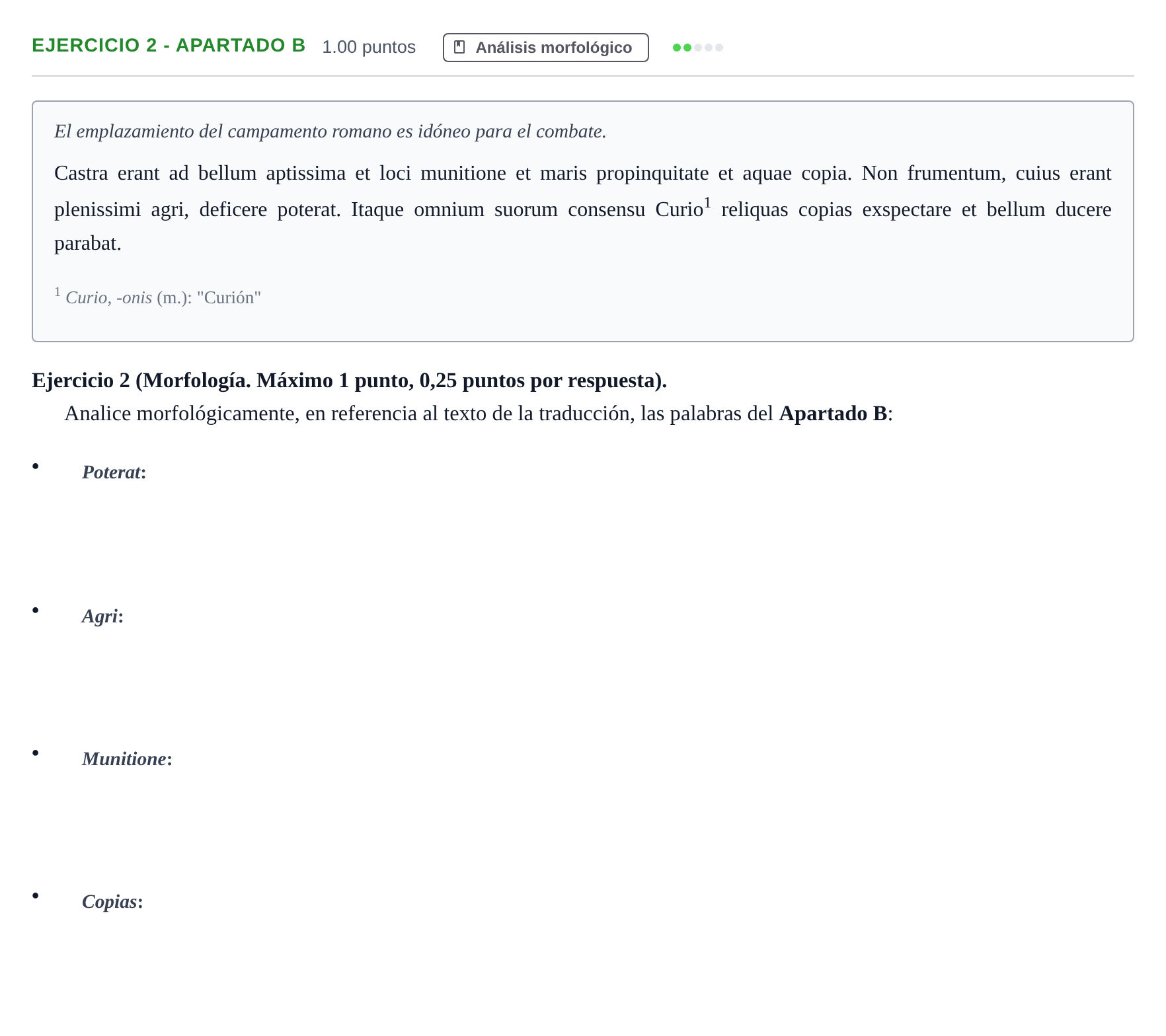 Enunciado: Ejercicio 2 - Apartado B · Latín II PAU Asturias Ordinaria 2026