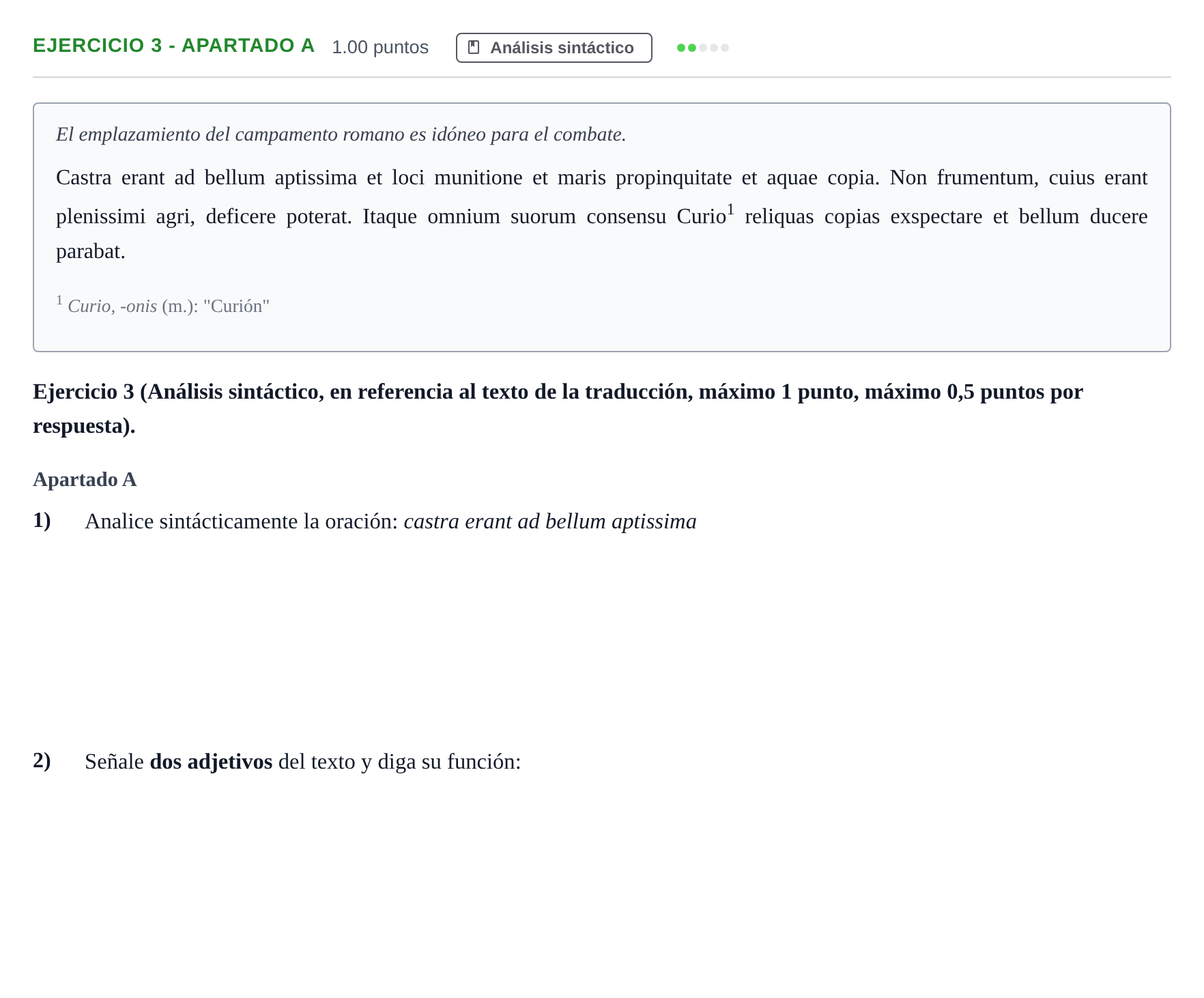 Enunciado: Ejercicio 3 - Apartado A · Latín II PAU Asturias Ordinaria 2026