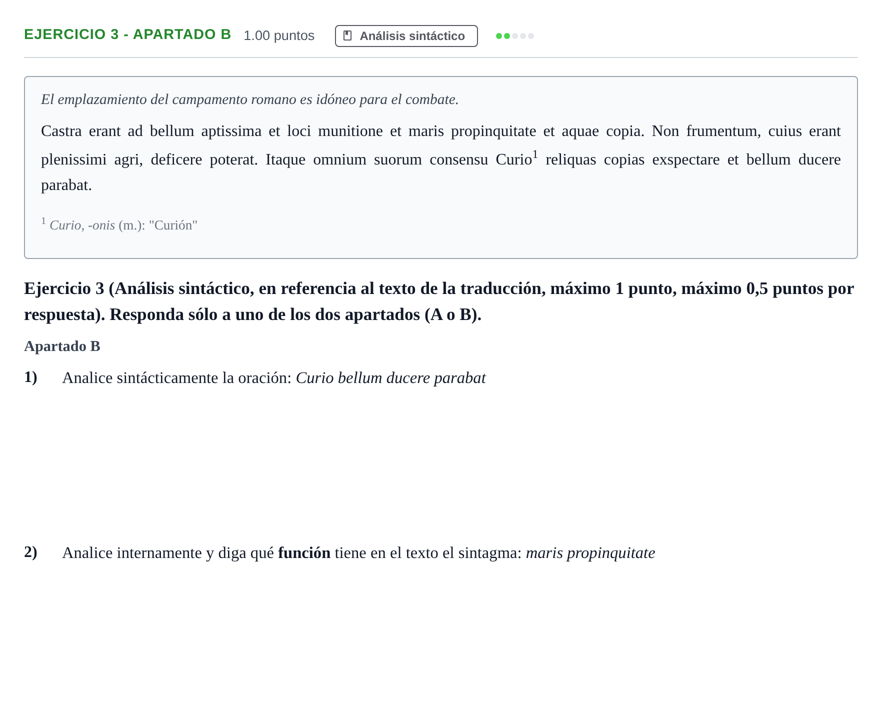 Enunciado: Ejercicio 3 - Apartado B · Latín II PAU Asturias Ordinaria 2026