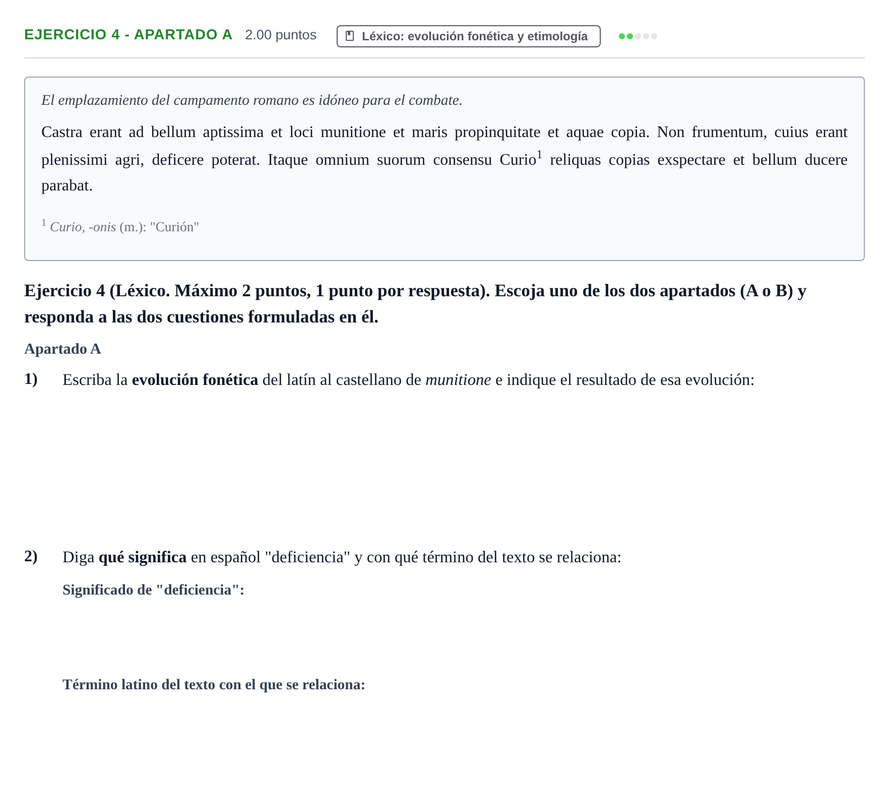Enunciado: Ejercicio 4 - Apartado A · Latín II PAU Asturias Ordinaria 2026